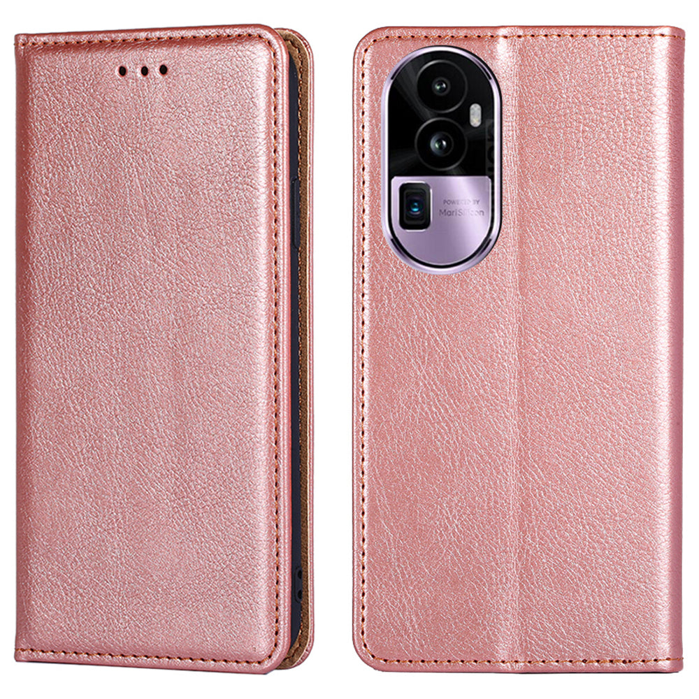Uniqkart for Oppo Reno10 Pro+ 5G PU Leather + TPU Flip Cover Anti-drop Phone Case with Stand Wallet - Rose Gold