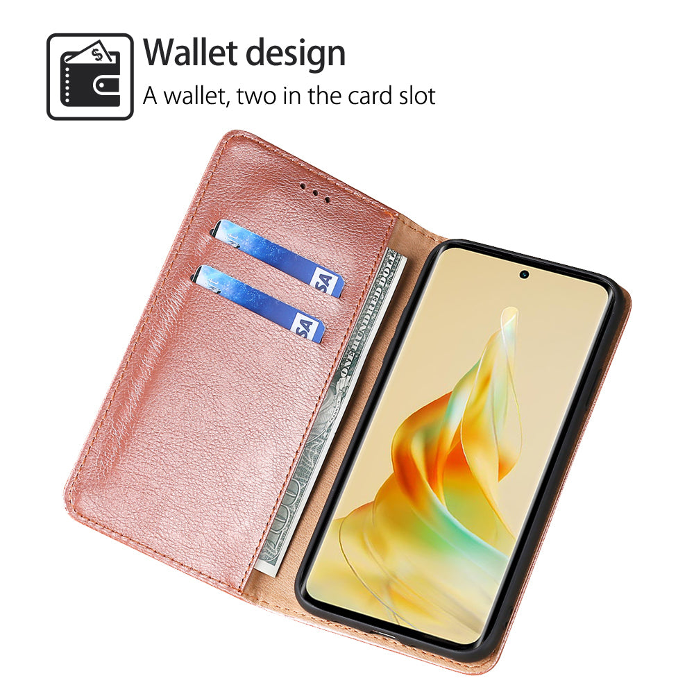 Uniqkart for Oppo Reno10 Pro+ 5G PU Leather + TPU Flip Cover Anti-drop Phone Case with Stand Wallet - Rose Gold
