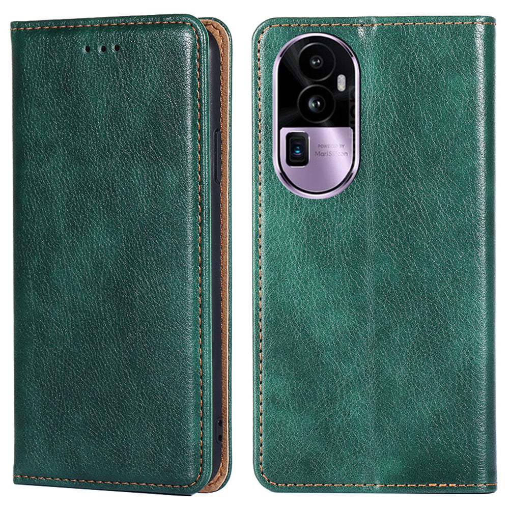 Uniqkart for Oppo Reno10 Pro+ 5G PU Leather + TPU Flip Cover Anti-drop Phone Case with Stand Wallet - Green