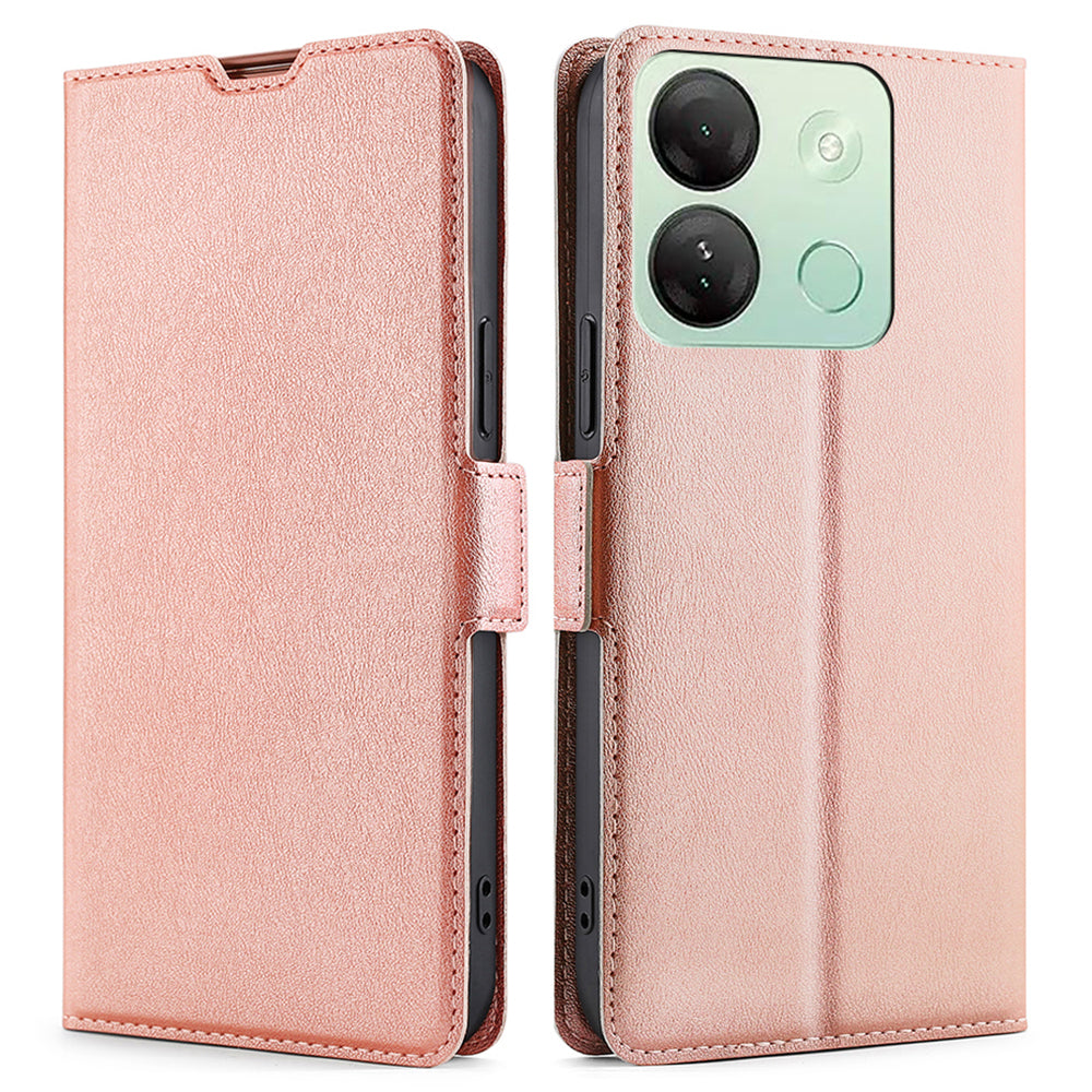 Stand Phone Cover for Infinix Smart 7 HD 4G PU Leather Card Holder Anti-drop Case - Rose Gold