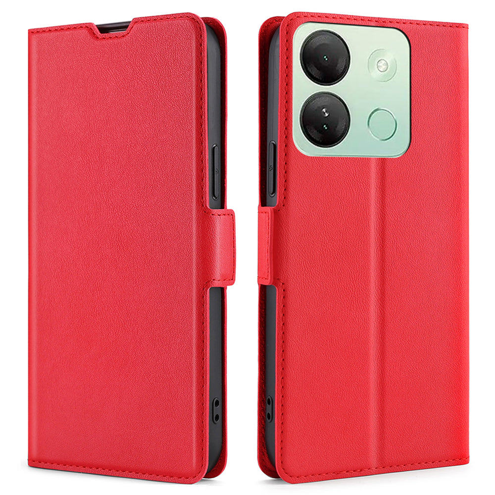 Stand Phone Cover for Infinix Smart 7 HD 4G PU Leather Card Holder Anti-drop Case - Red