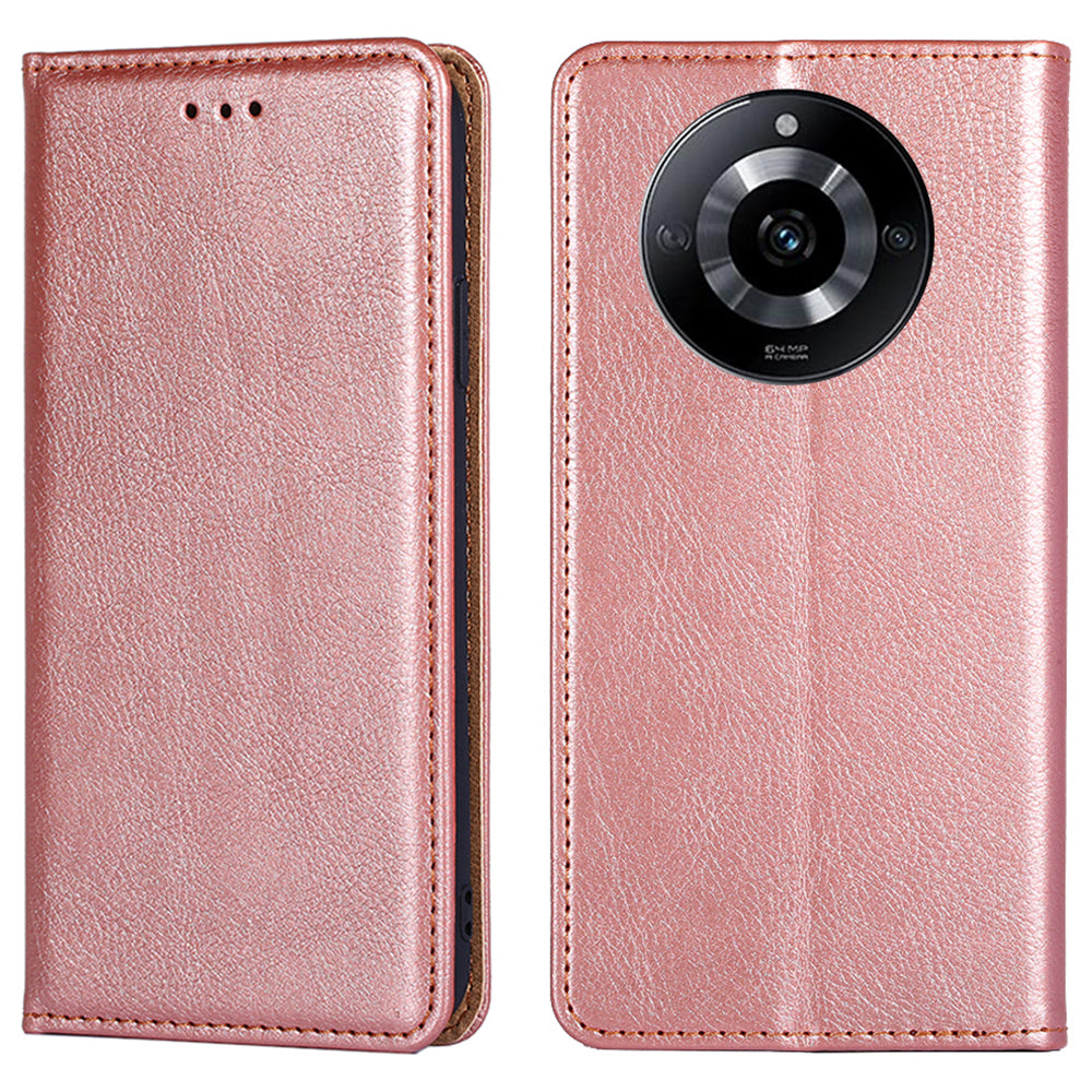Uniqkart for Realme 11 5G PU Leather + TPU Flip Cover Scratch Resistant Phone Case with Stand Wallet - Rose Gold