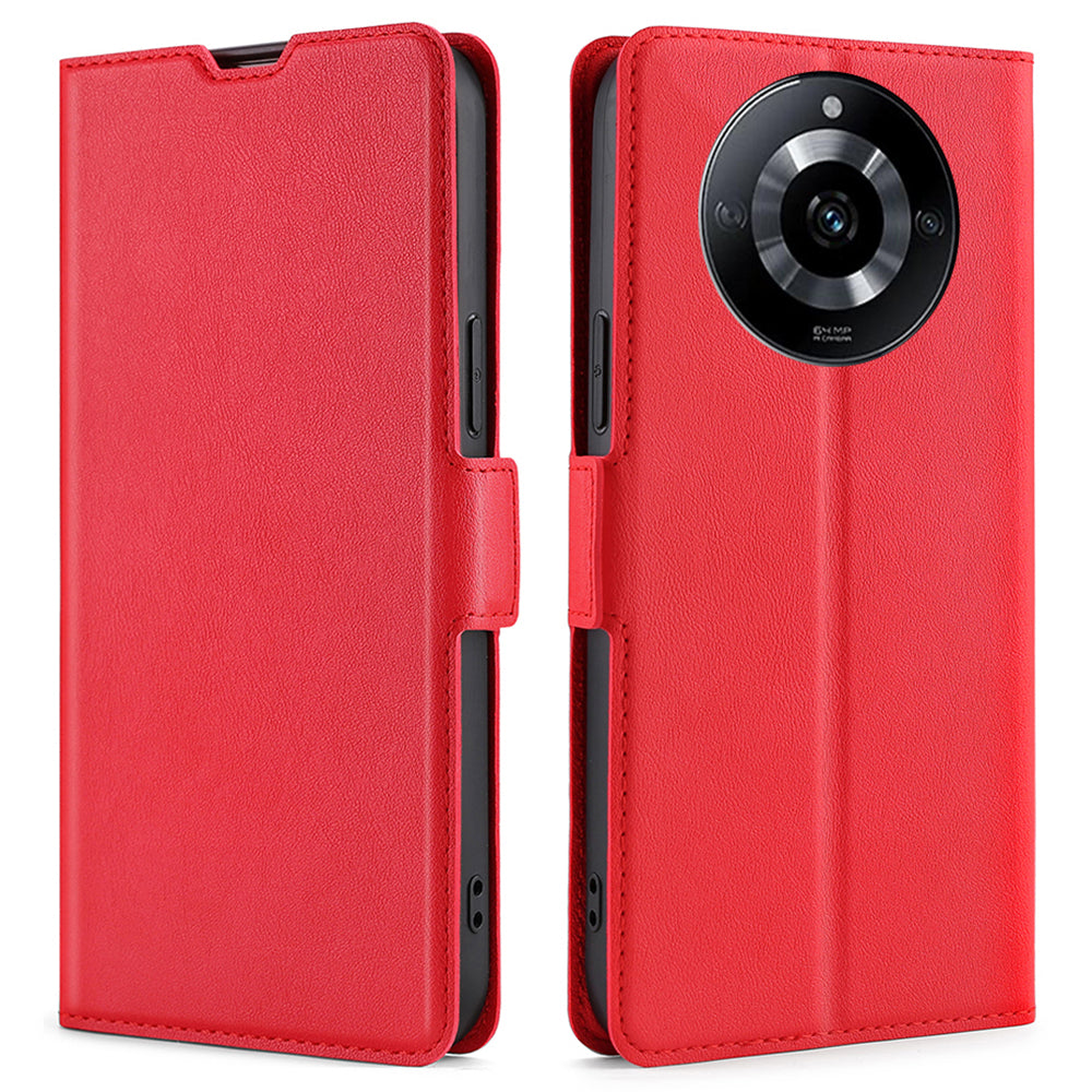 Uniqkart for Realme 11 5G PU Leather Stand Phone Cover Card Holder Shockproof Case - Red