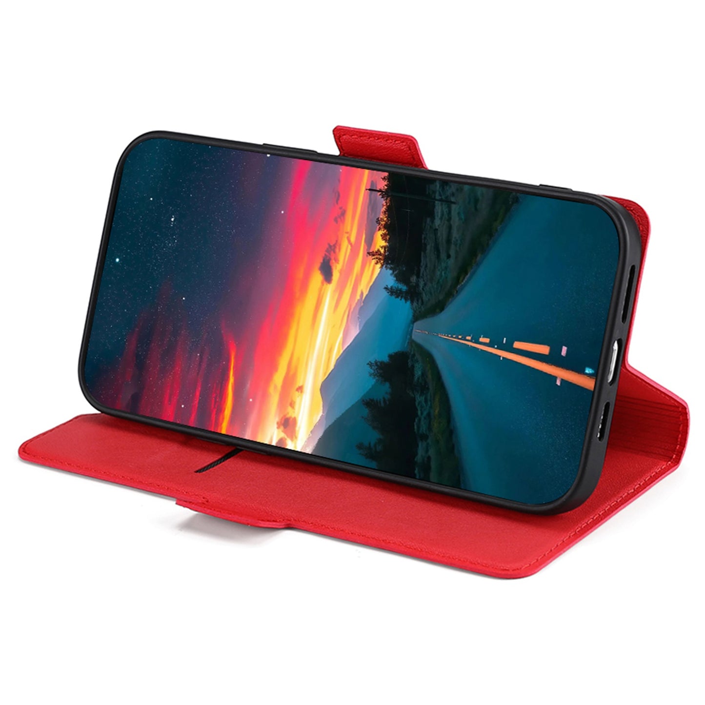 Uniqkart for Realme 11 5G PU Leather Stand Phone Cover Card Holder Shockproof Case - Red