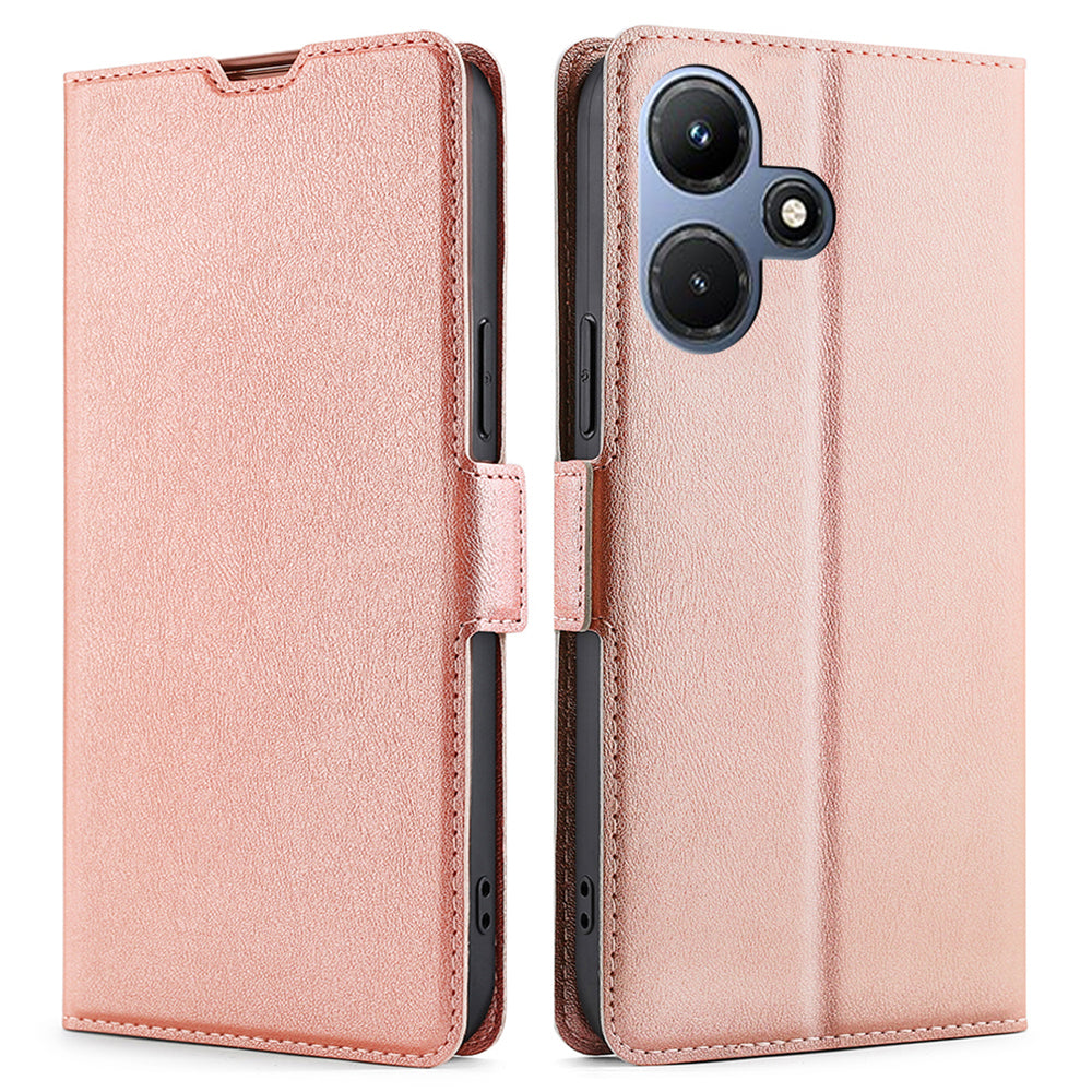 Uniqkart for Infinix Hot 30i PU Leather Viewing Stand Phone Cover Card Holder Shockproof Case - Rose Gold