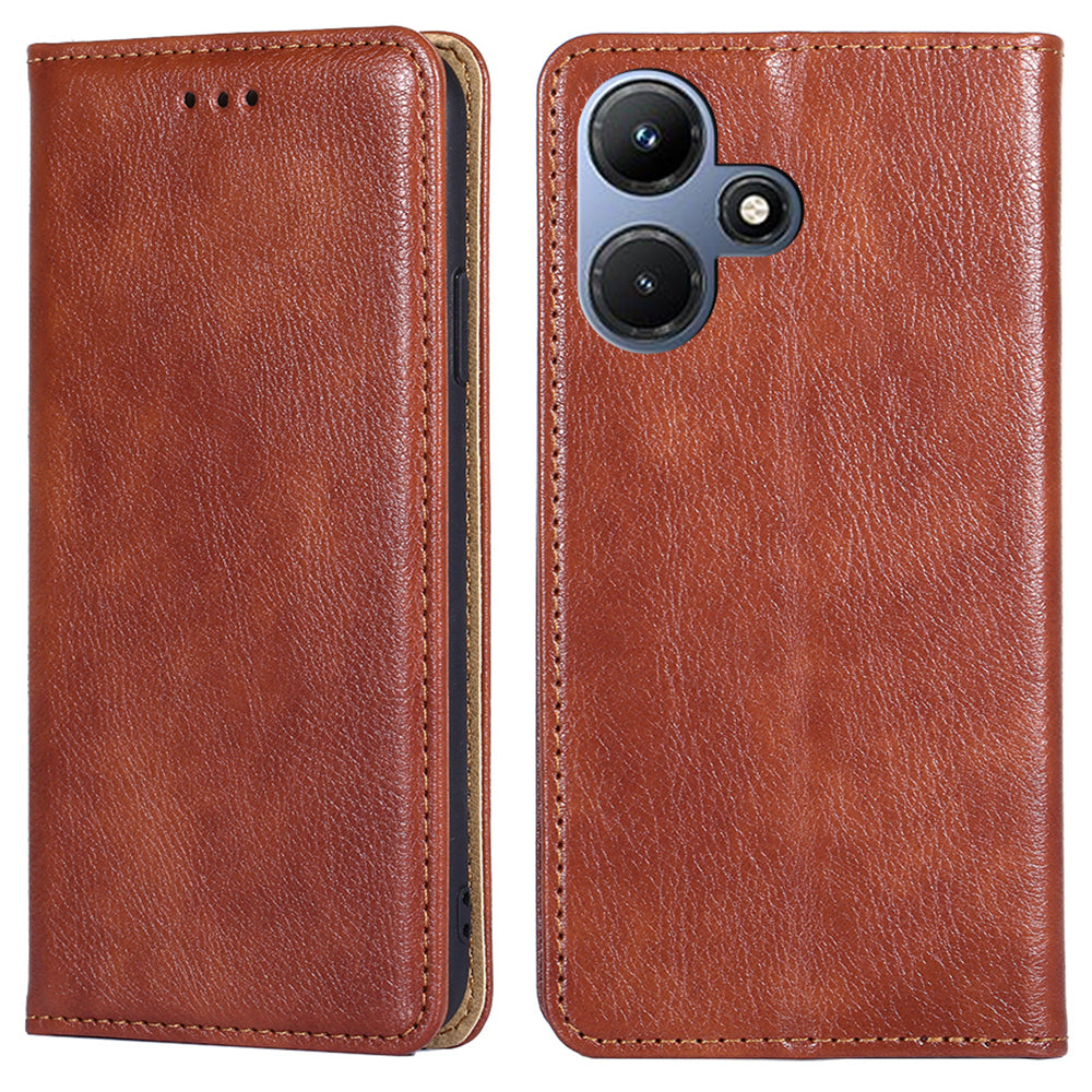 PU Leather + TPU Shell for Infinix Hot 30i Flip Cover Phone Case with Stand Wallet - Brown