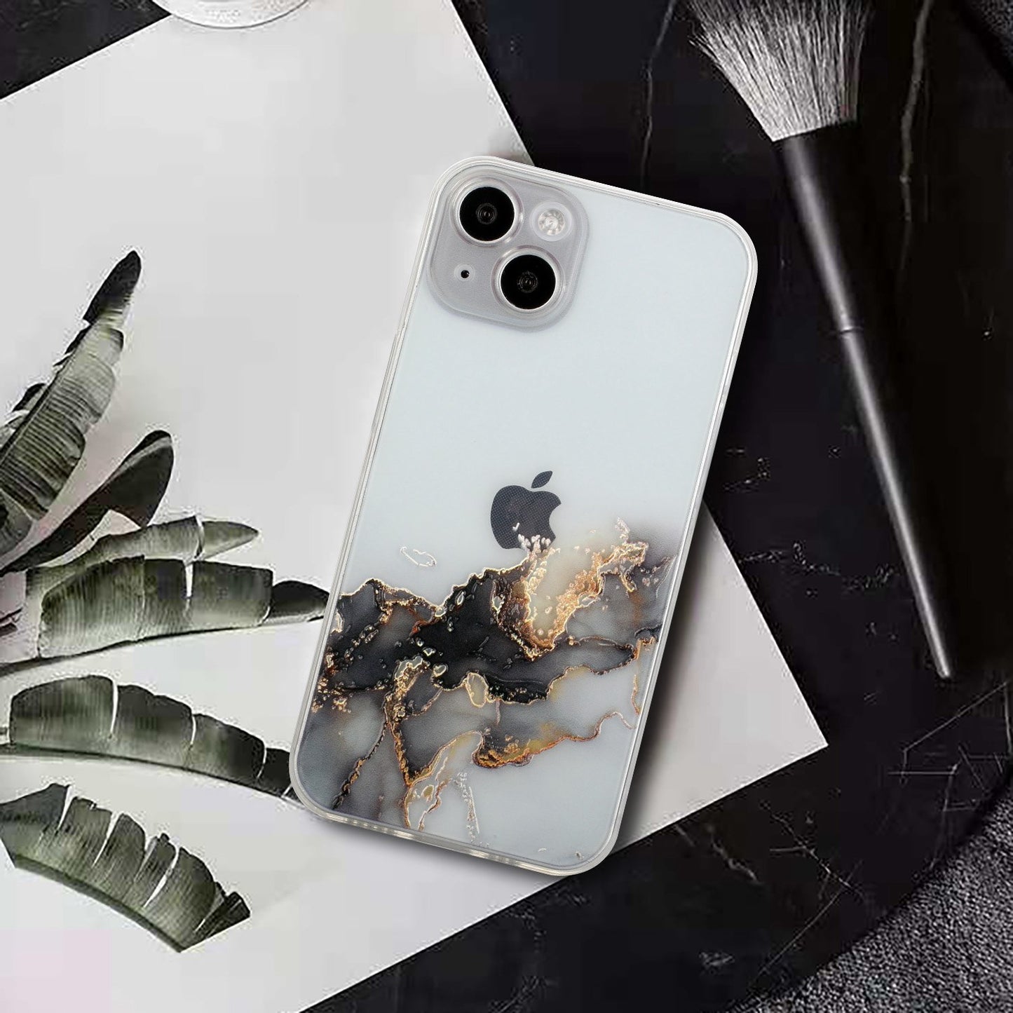 Uniqkart for iPhone 15 Shockproof TPU Case Embossing Marble Pattern Phone Shell Anti-Scratch Phone Cover - Black