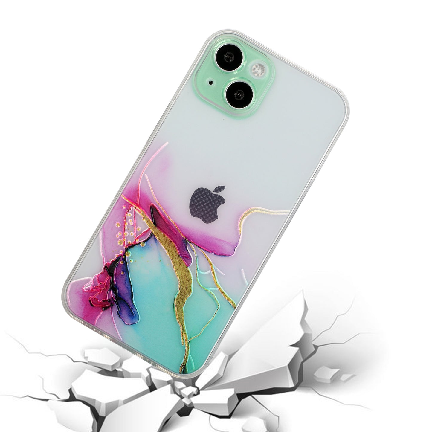 Uniqkart for iPhone 15 Shockproof TPU Case Embossing Marble Pattern Phone Shell Anti-Scratch Phone Cover - Green
