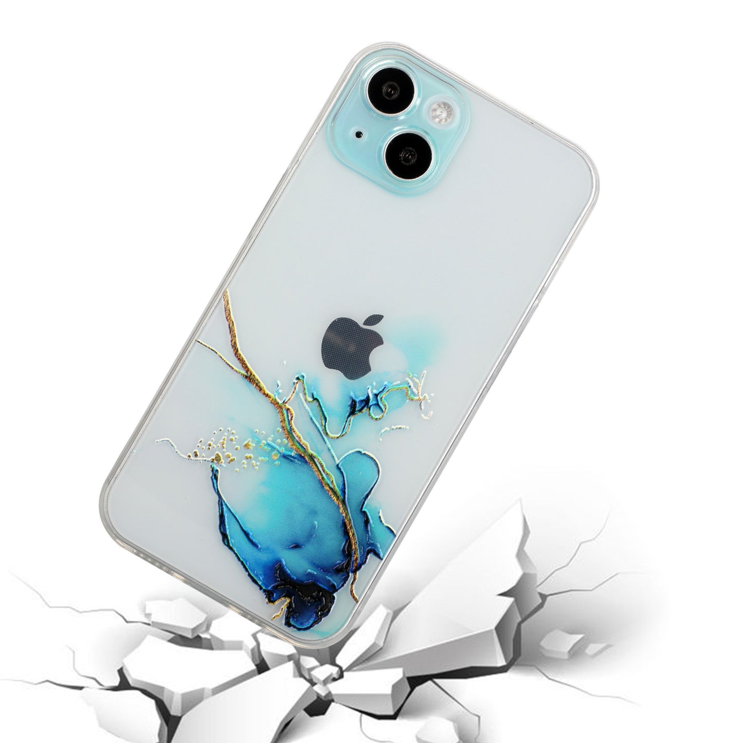 Uniqkart for iPhone 15 Shockproof TPU Case Embossing Marble Pattern Phone Shell Anti-Scratch Phone Cover - Blue