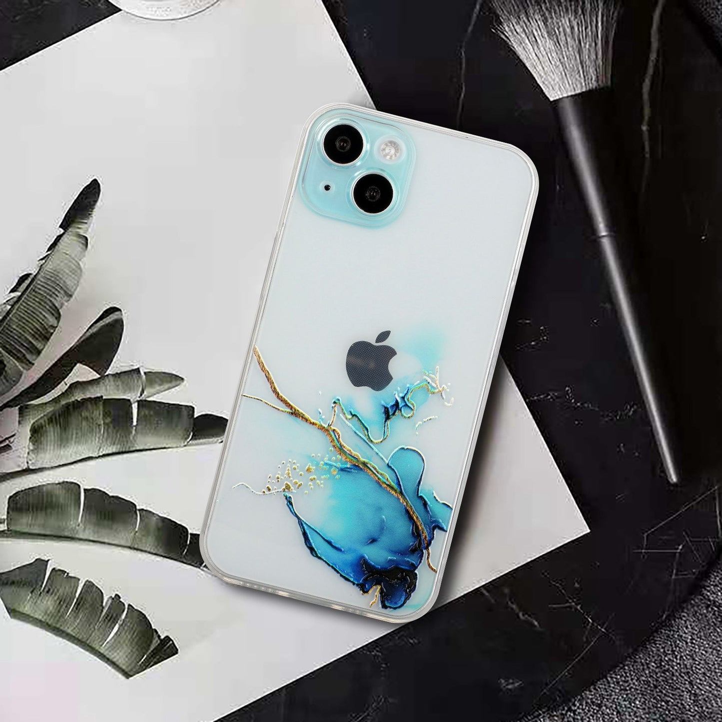 Uniqkart for iPhone 15 Shockproof TPU Case Embossing Marble Pattern Phone Shell Anti-Scratch Phone Cover - Blue