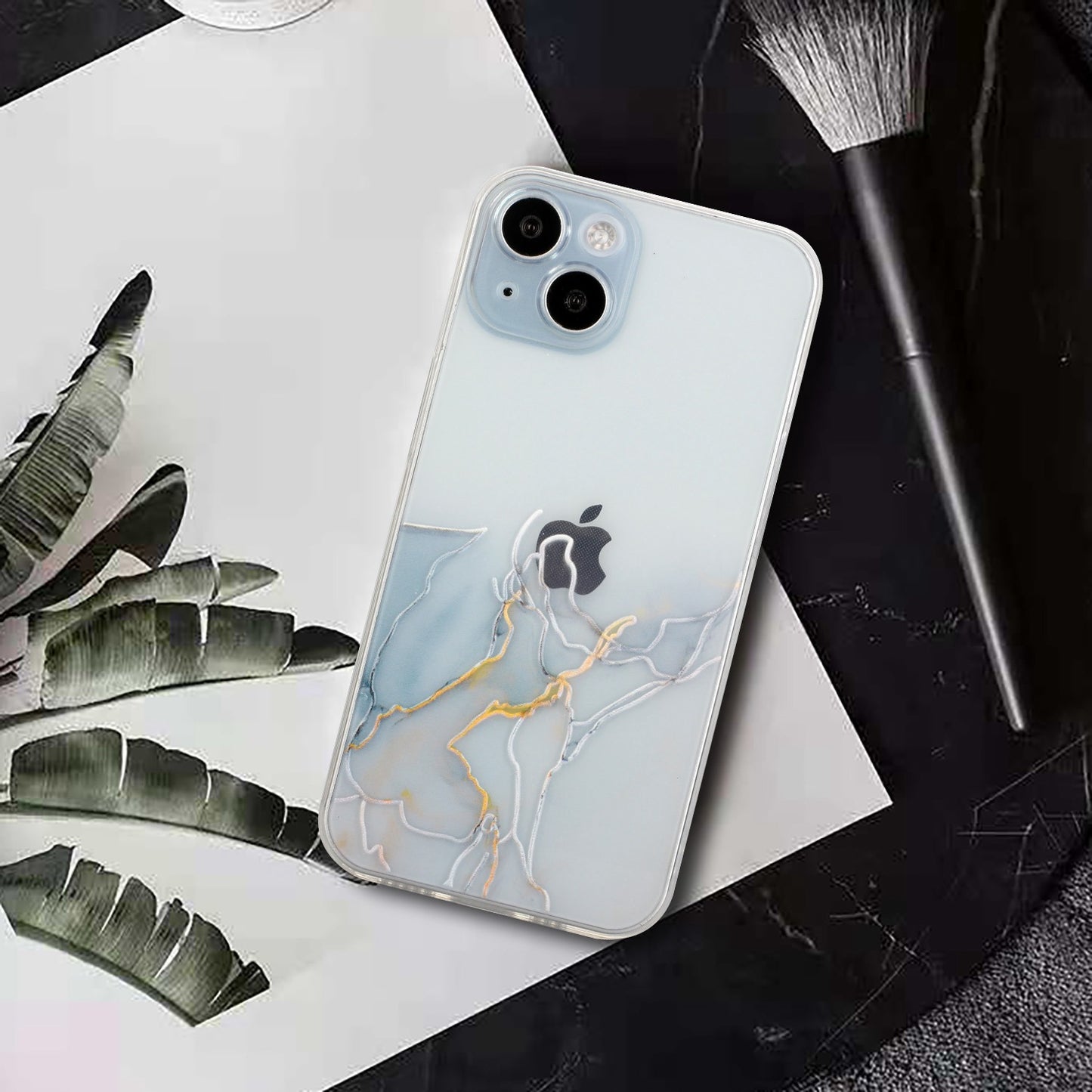 Uniqkart for iPhone 15 Shockproof TPU Case Embossing Marble Pattern Phone Shell Anti-Scratch Phone Cover - Grey