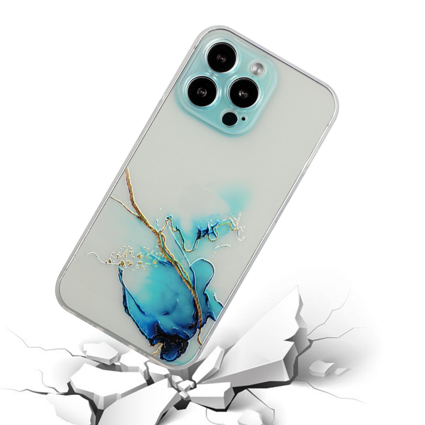Soft TPU Phone Case for iPhone 15 Pro , Embossing Marble Pattern Protective Phone Cover - Blue