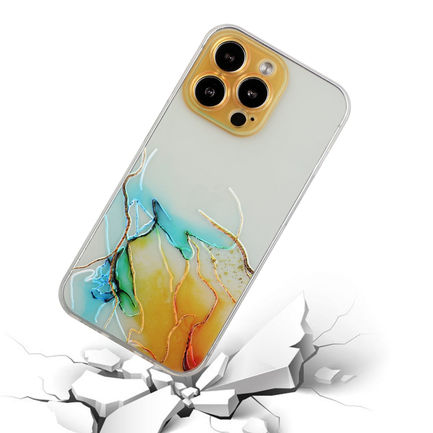 Soft TPU Phone Case for iPhone 15 Pro , Embossing Marble Pattern Protective Phone Cover - Yellow