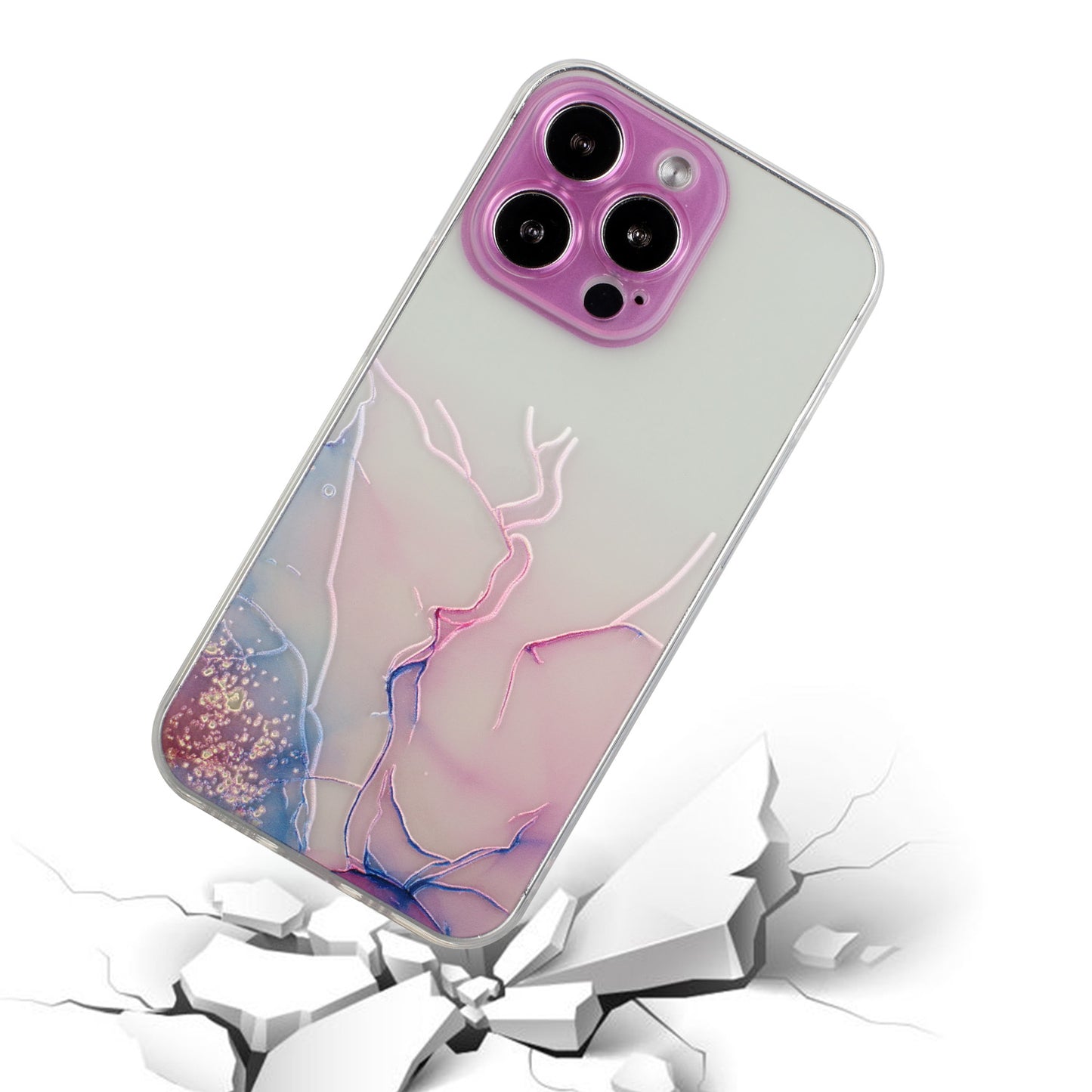 Soft TPU Phone Case for iPhone 15 Pro , Embossing Marble Pattern Protective Phone Cover - Pink