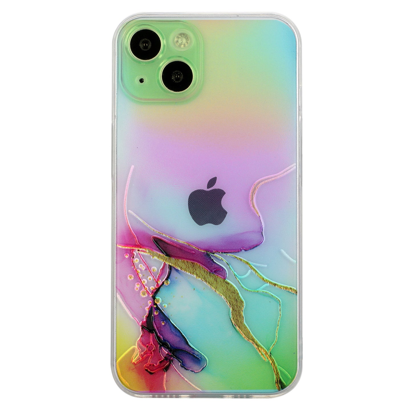Marble Pattern Embossing TPU Case for iPhone 15 Colorful Laser Shockproof Phone Cover - Green