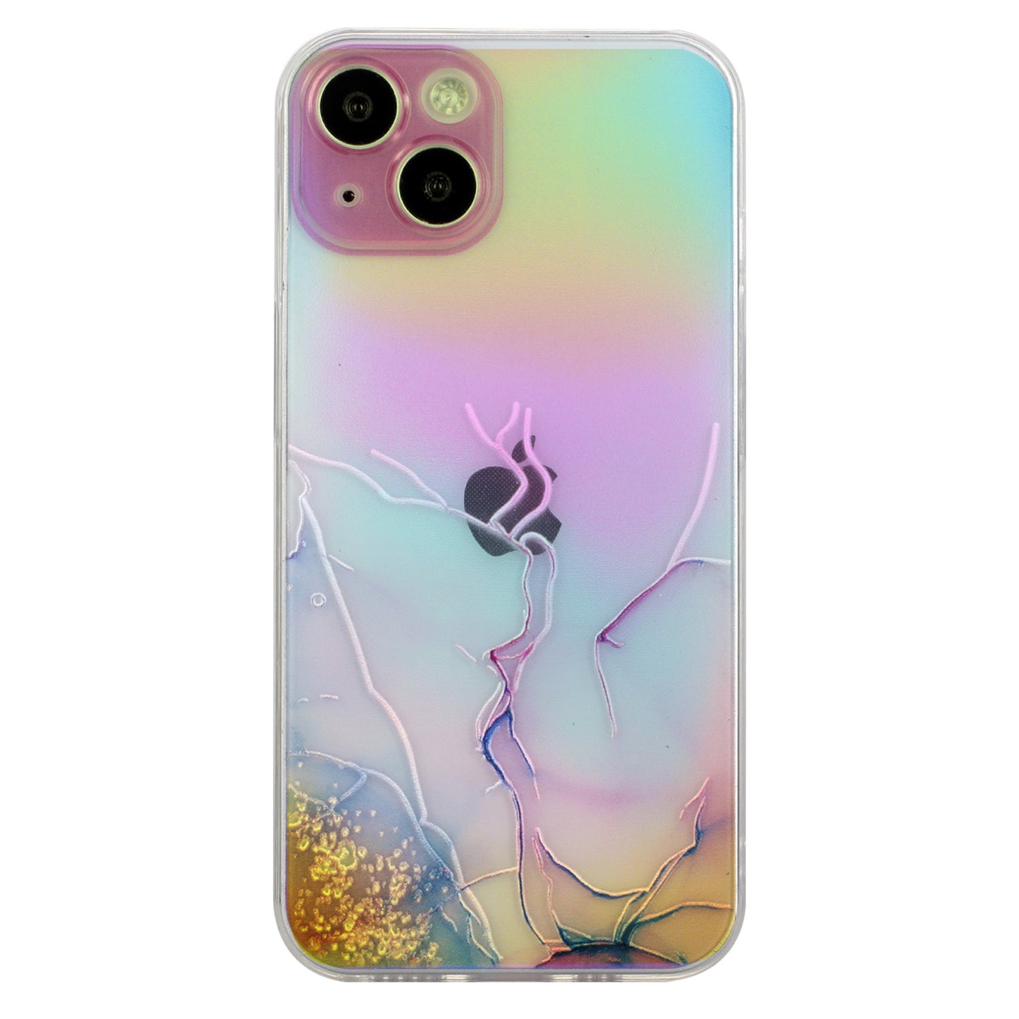 Marble Pattern Embossing TPU Case for iPhone 15 Colorful Laser Shockproof Phone Cover - Pink