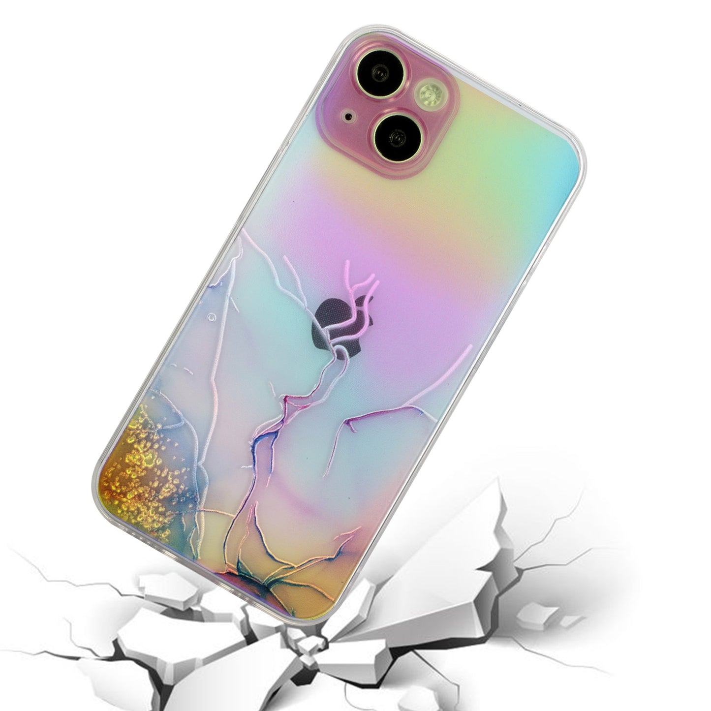 Marble Pattern Embossing TPU Case for iPhone 15 Colorful Laser Shockproof Phone Cover - Pink