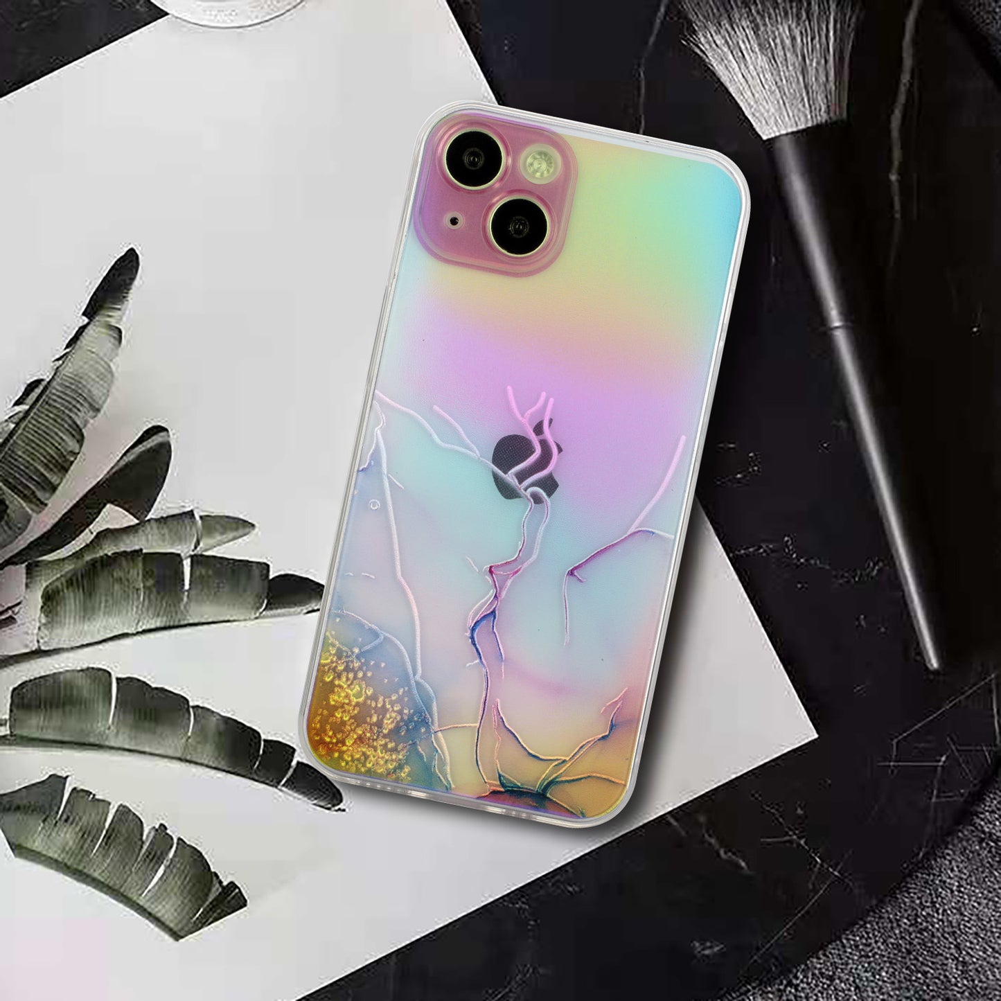 Marble Pattern Embossing TPU Case for iPhone 15 Colorful Laser Shockproof Phone Cover - Pink