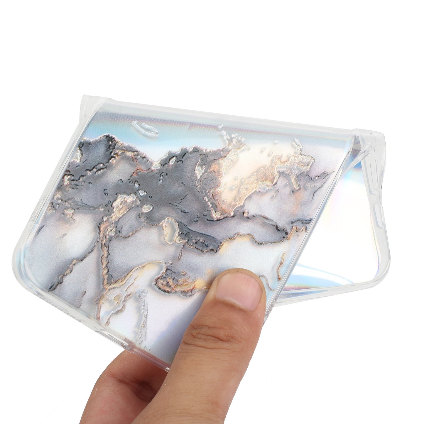 Marble Pattern Embossing TPU Case for iPhone 15 Colorful Laser Shockproof Phone Cover - Black