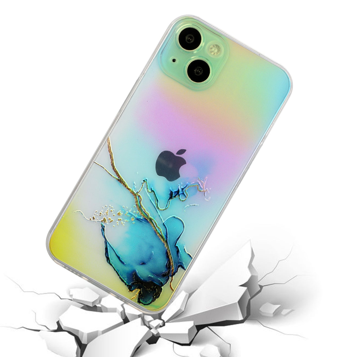 Marble Pattern Embossing TPU Case for iPhone 15 Colorful Laser Shockproof Phone Cover - Blue