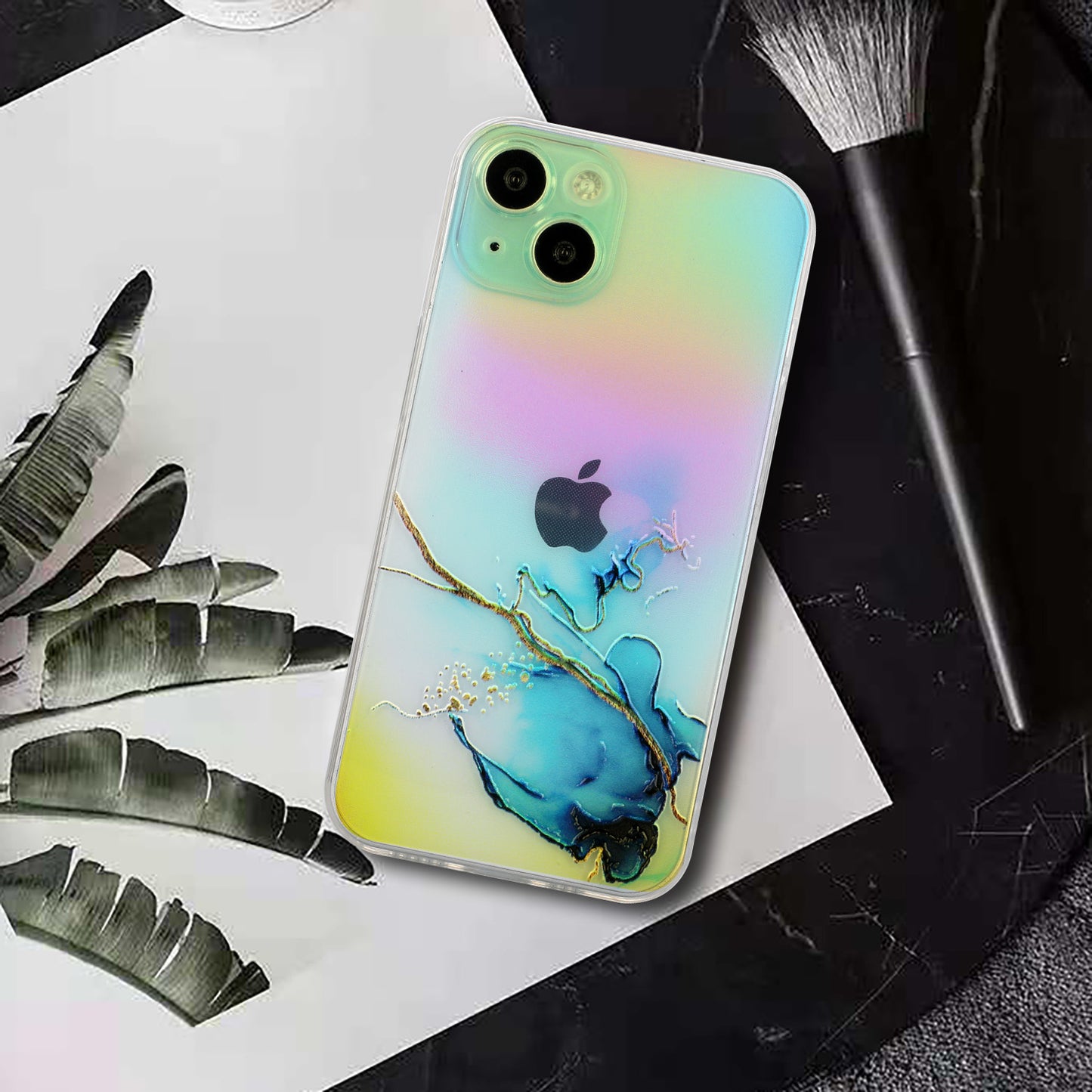Marble Pattern Embossing TPU Case for iPhone 15 Colorful Laser Shockproof Phone Cover - Blue