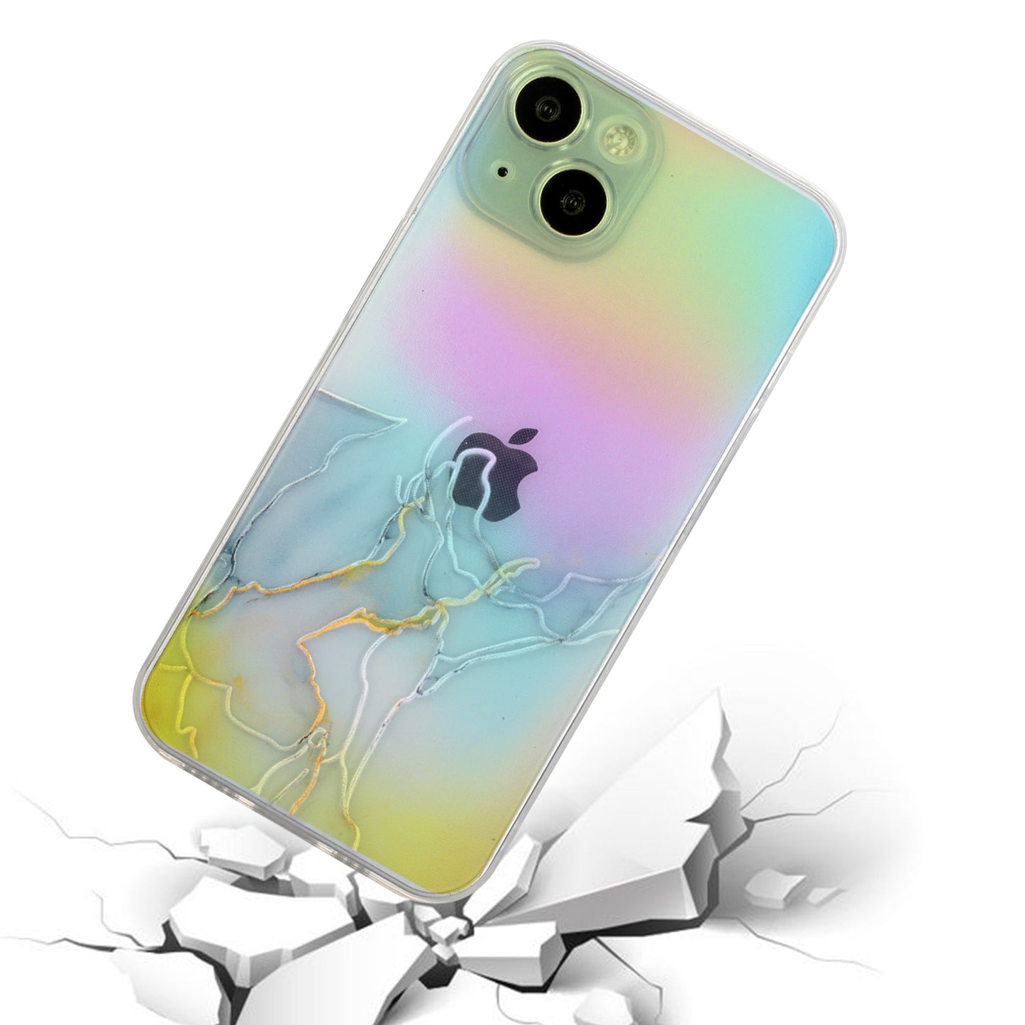 Marble Pattern Embossing TPU Case for iPhone 15 Colorful Laser Shockproof Phone Cover - Grey