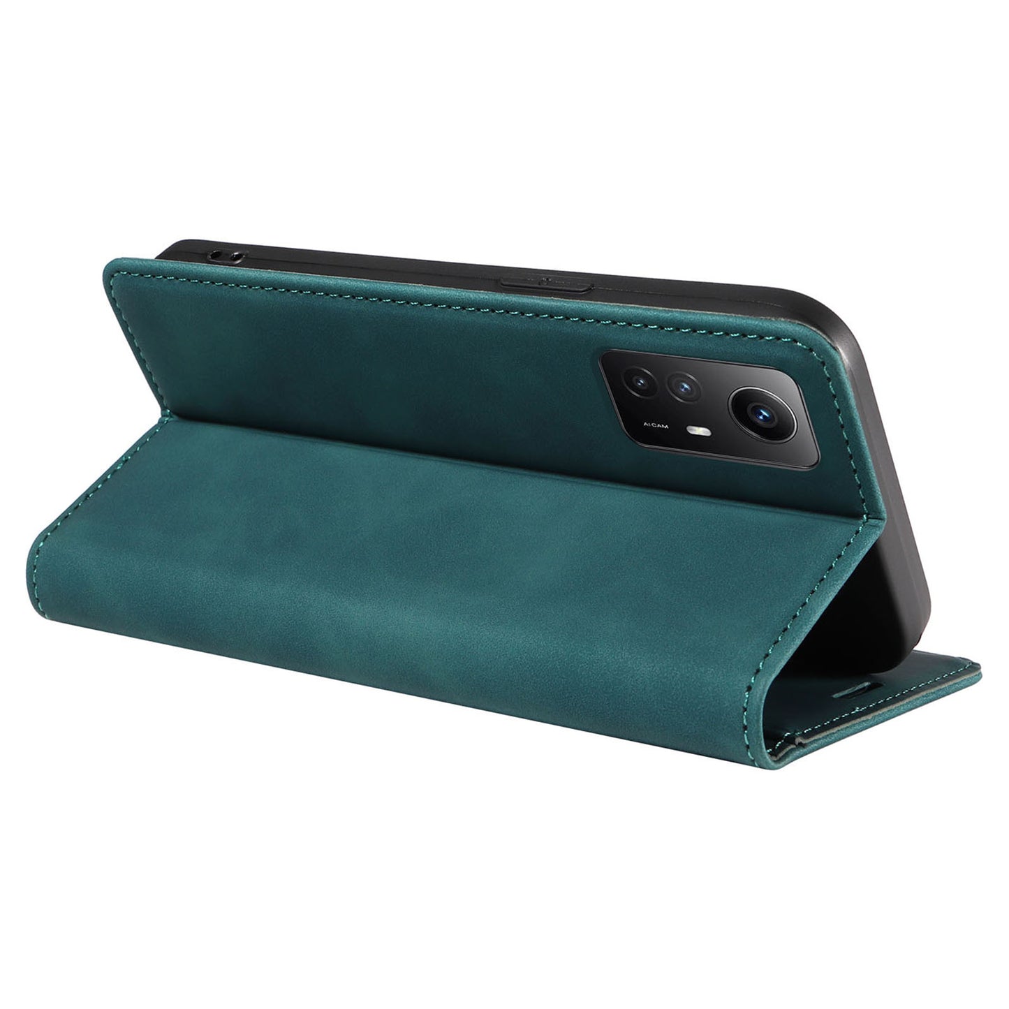 Uniqkart 003 Stand Cover for Xiaomi Redmi Note 12S 4G RFID Blocking Phone Wallet Leather Case - Green