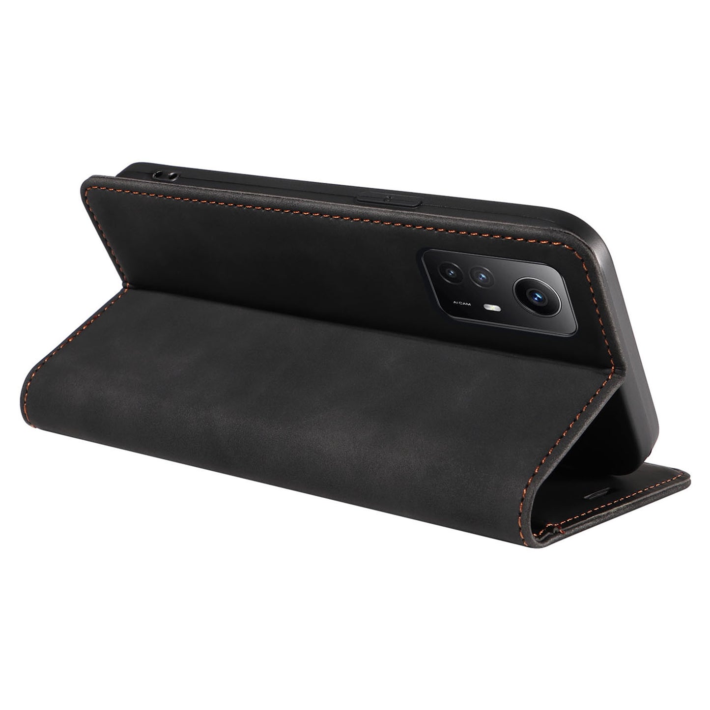 Uniqkart 003 Stand Cover for Xiaomi Redmi Note 12S 4G RFID Blocking Phone Wallet Leather Case - Black