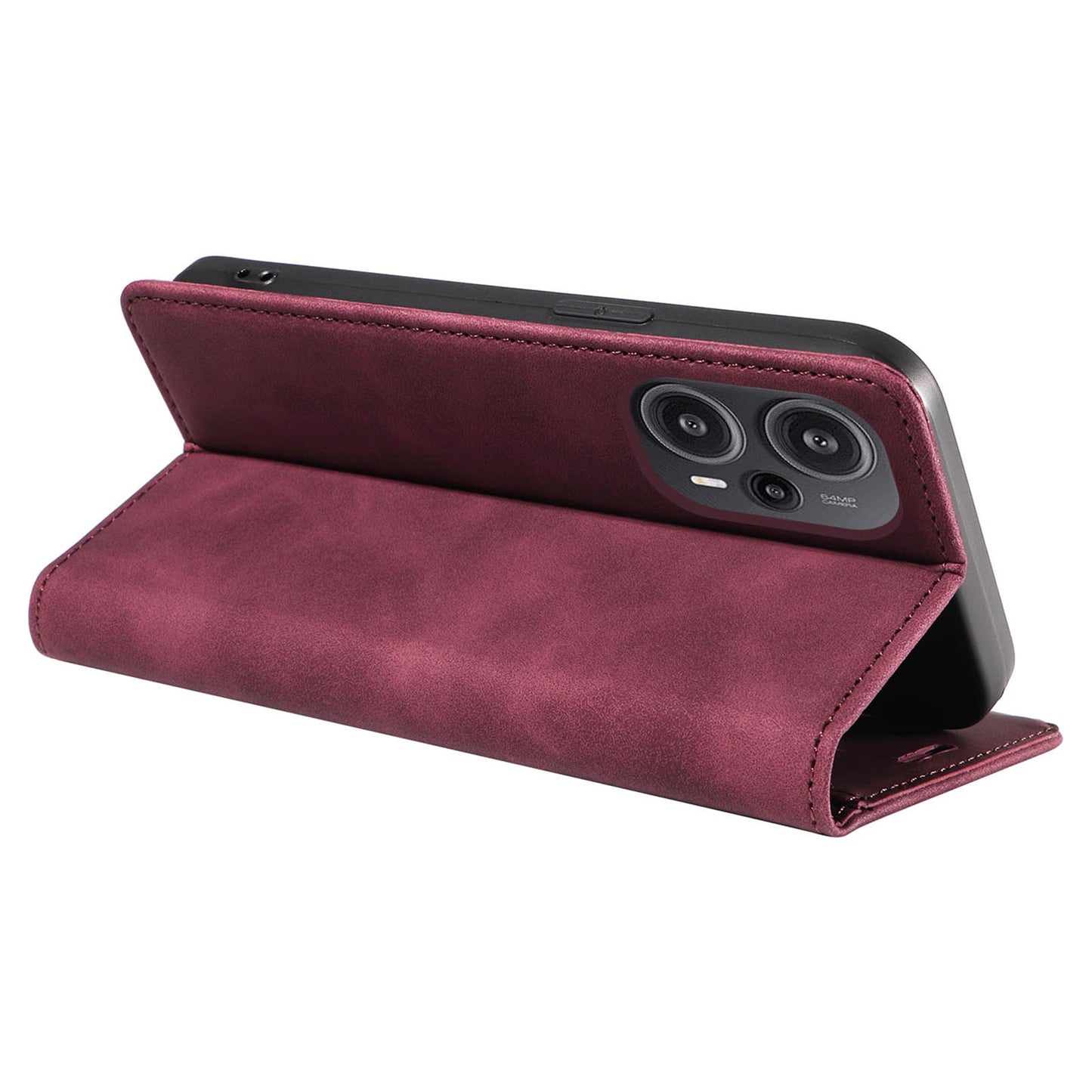 Uniqkart 003 RFID Blocking Shell for Xiaomi Redmi Note 12 Turbo / Poco F5 5G Phone Wallet Case Leather Stand Cover - Red