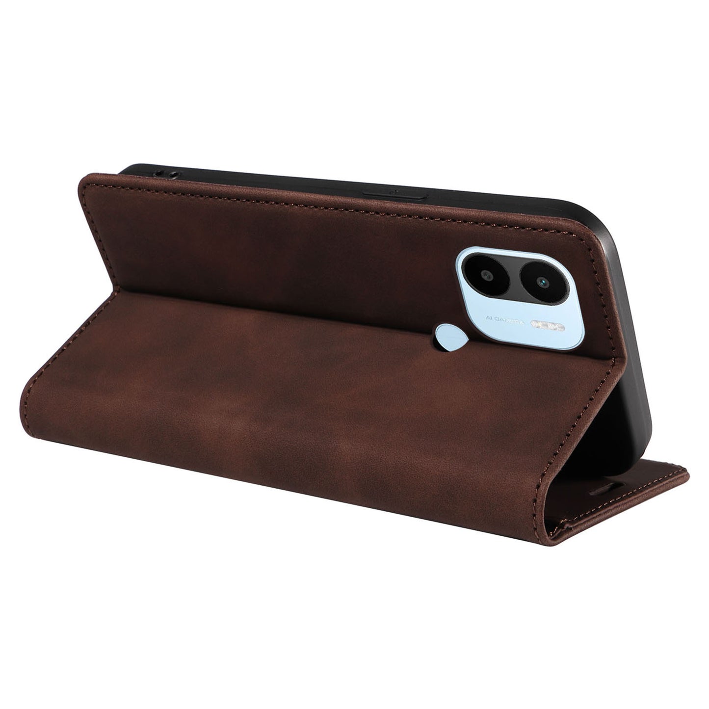 for Xiaomi Redmi A1+ 4G / A2+ 4G / Poco C50 4G / Poco C51 4G RFID Blocking Phone Wallet Leather Stand Case (with Fingerprint Hole) - Brown