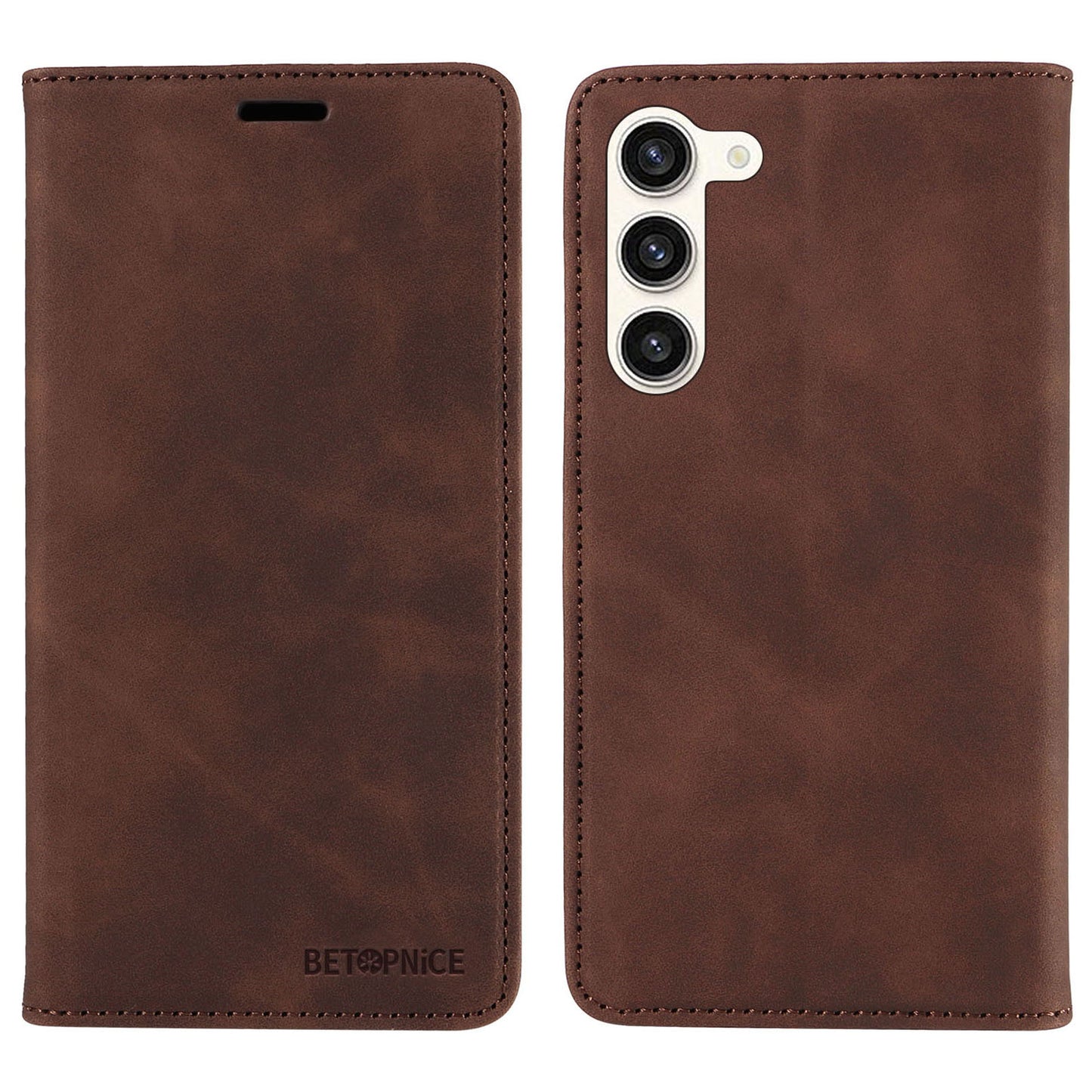Uniqkart 003 For Samsung Galaxy S23+ RFID Blocking Phone Wallet Leather Stand Anti-drop Case - Brown