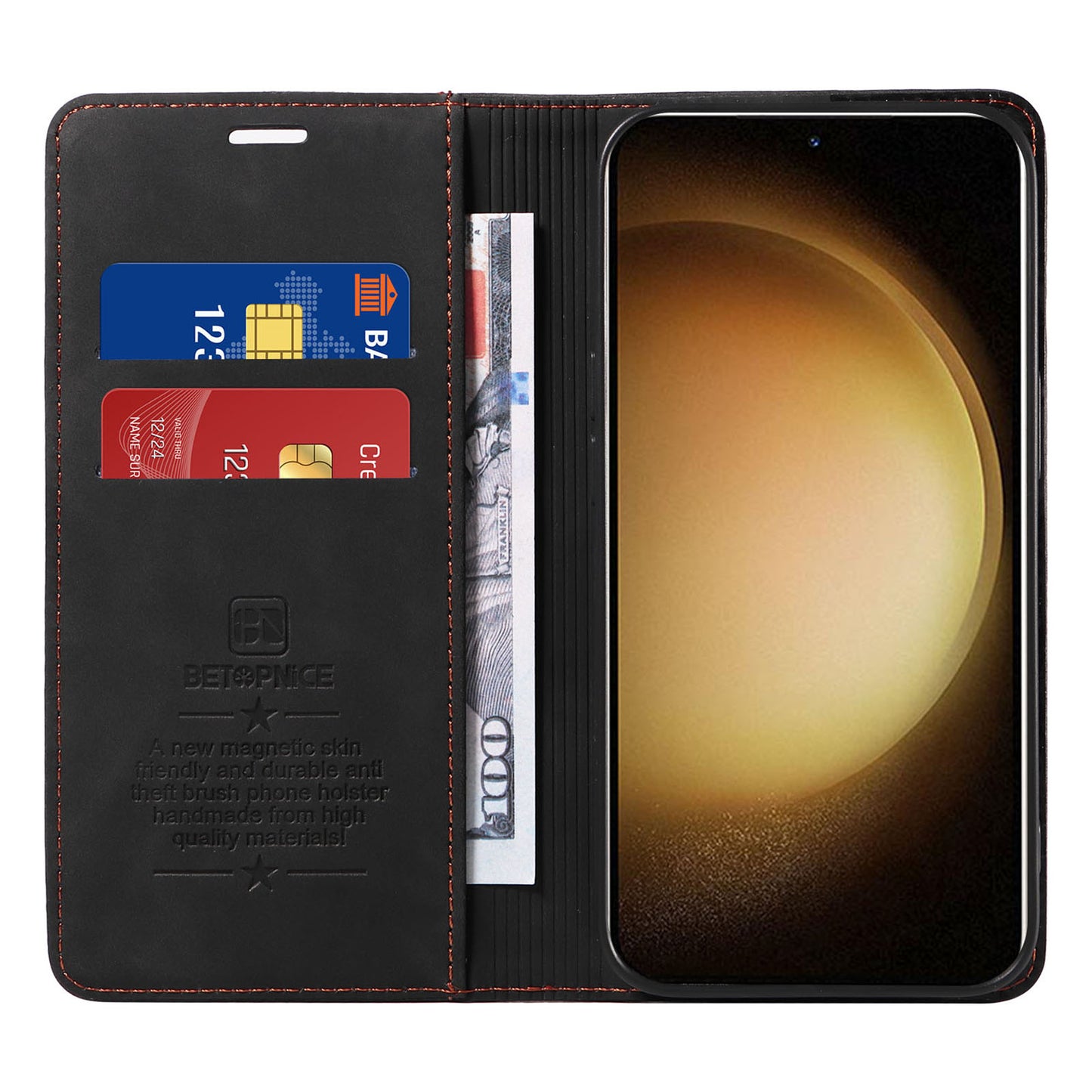Uniqkart 003 Phone Cover for Samsung Galaxy S23 RFID Blocking Wallet Leather Stand Shockproof Case - Black