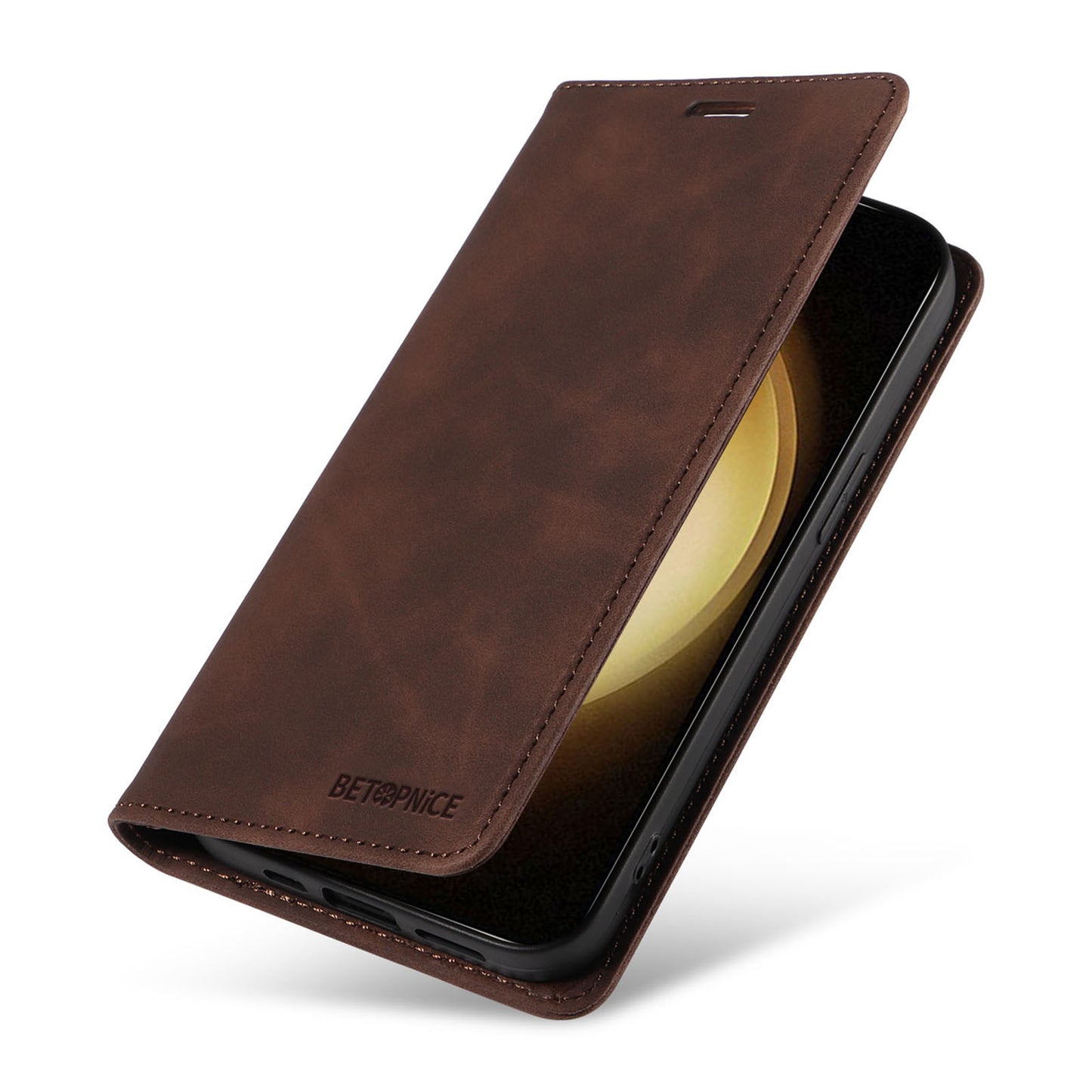 Uniqkart 003 Phone Cover for Samsung Galaxy S23 RFID Blocking Wallet Leather Stand Shockproof Case - Brown