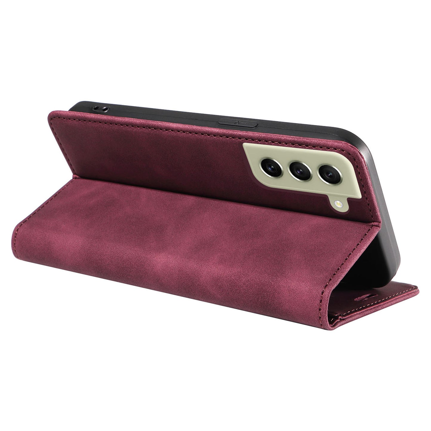 Uniqkart 003 Anti-scratch Cover for Samsung Galaxy S22 5G RFID Blocking Phone Wallet Leather Stand Case - Red