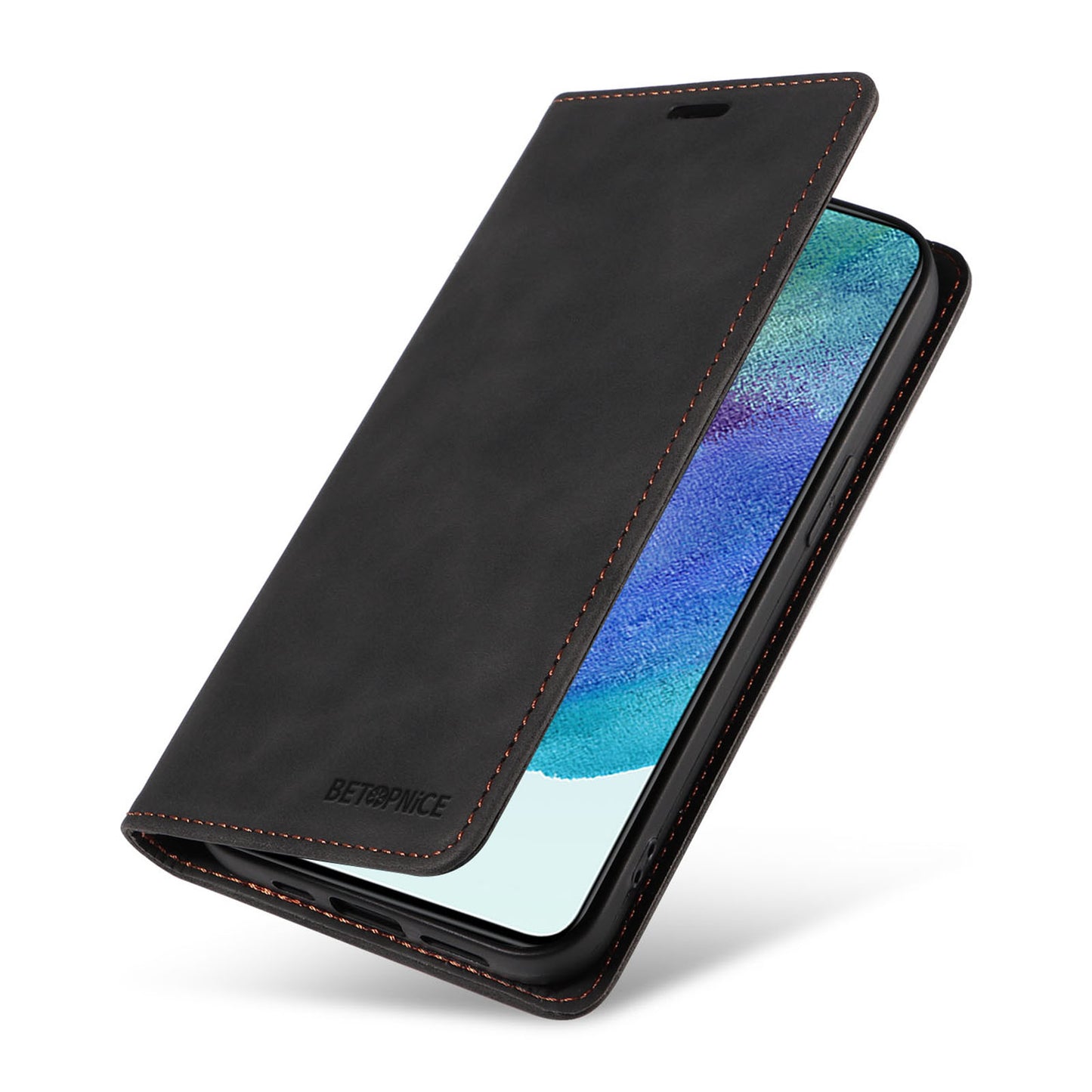 Uniqkart 003 Anti-scratch Cover for Samsung Galaxy S22 5G RFID Blocking Phone Wallet Leather Stand Case - Black