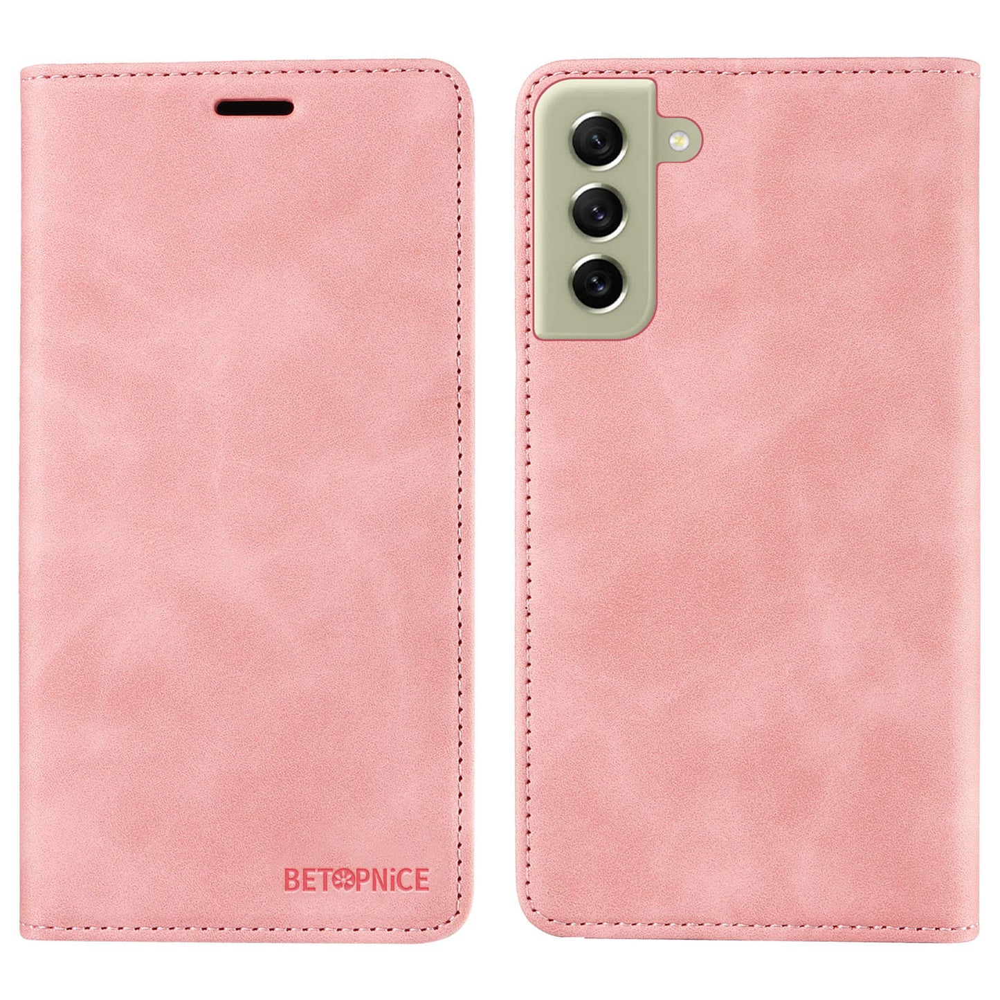 Uniqkart 003 Anti-scratch Cover for Samsung Galaxy S22 5G RFID Blocking Phone Wallet Leather Stand Case - Pink