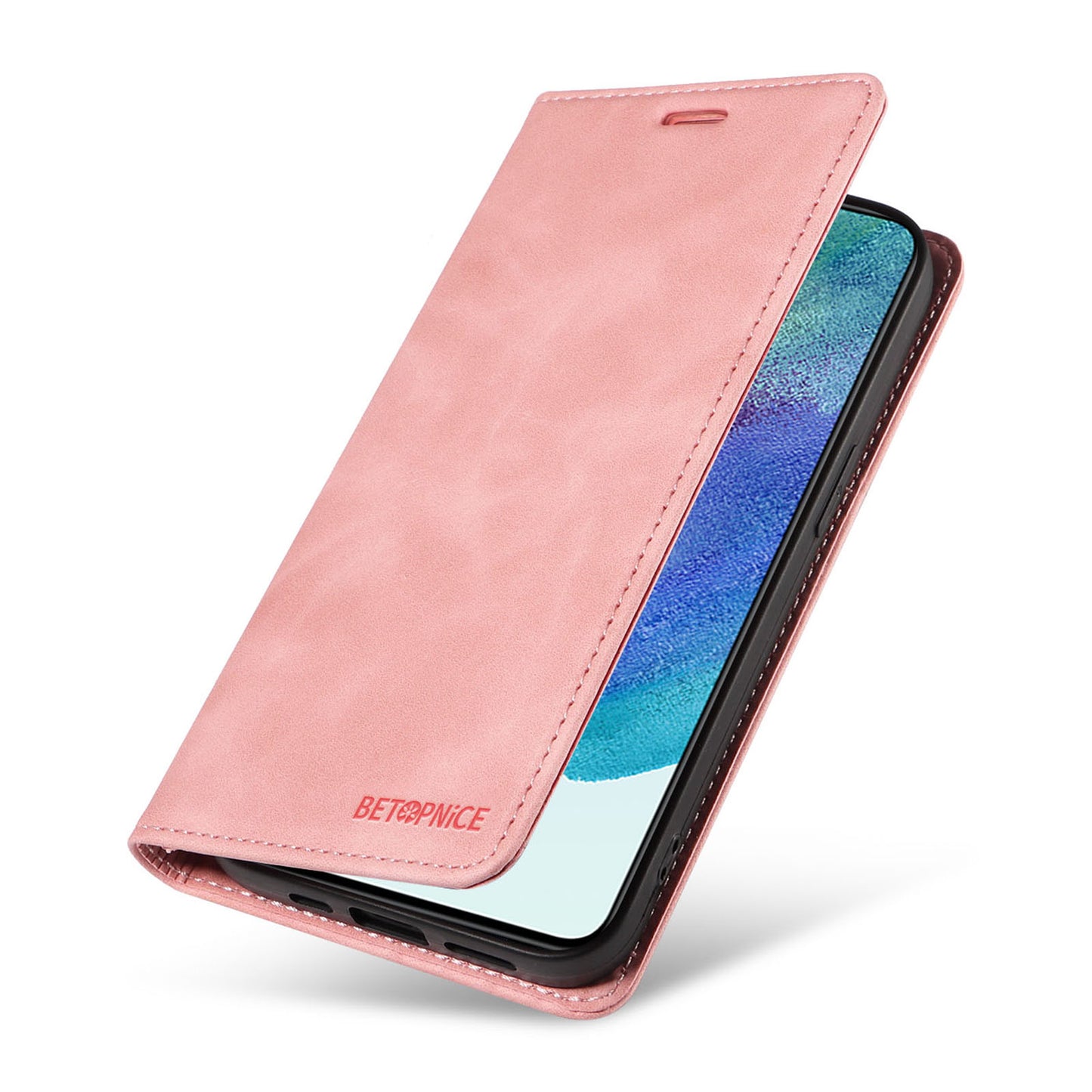Uniqkart 003 Anti-scratch Cover for Samsung Galaxy S22 5G RFID Blocking Phone Wallet Leather Stand Case - Pink