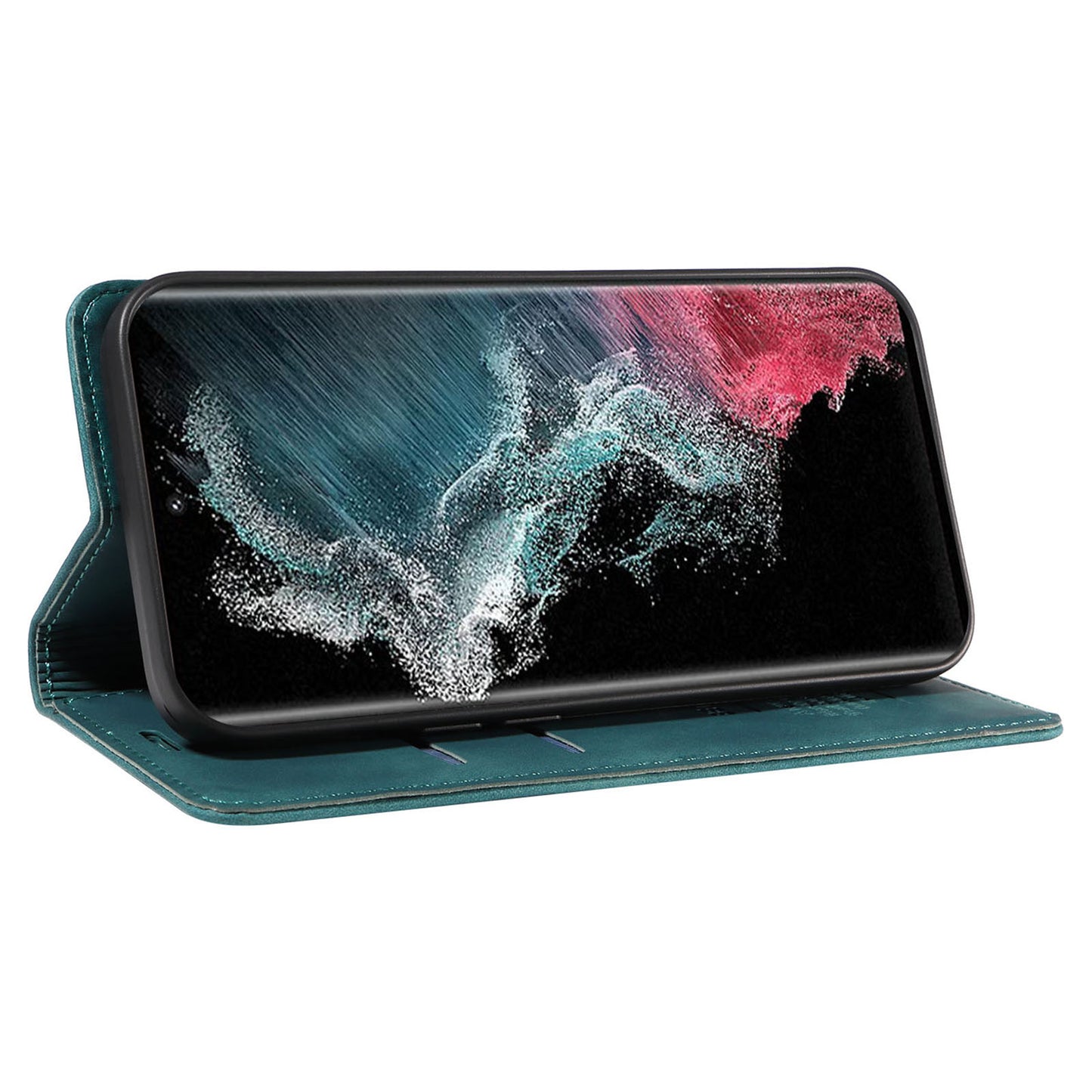 Uniqkart 003 For Samsung Galaxy S22 Ultra 5G RFID Blocking Bump Proof Phone Wallet Leather Stand Case - Green