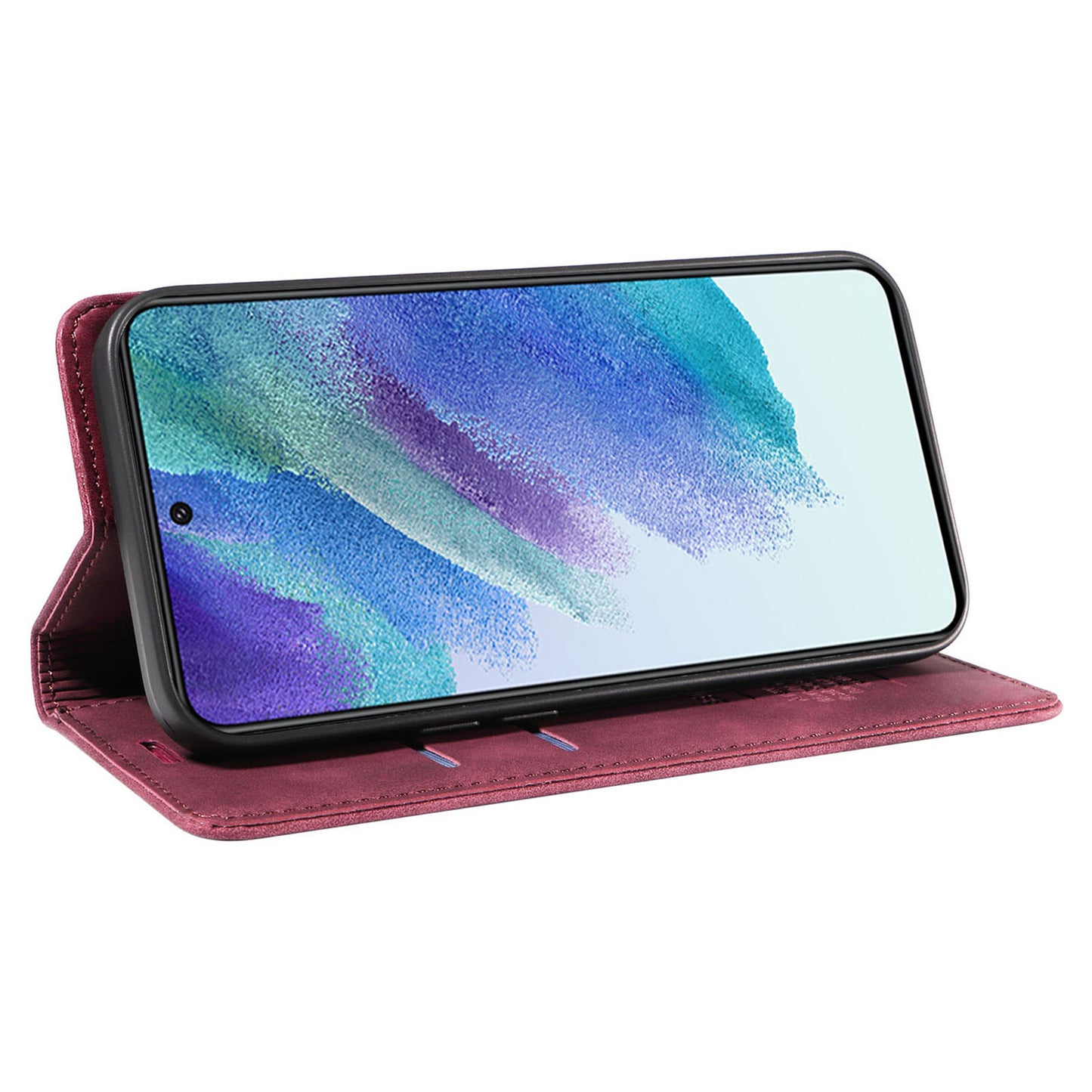 Uniqkart 003 For Samsung Galaxy S22+ 5G Anti-collision RFID Blocking Phone Wallet Leather Stand Case - Red