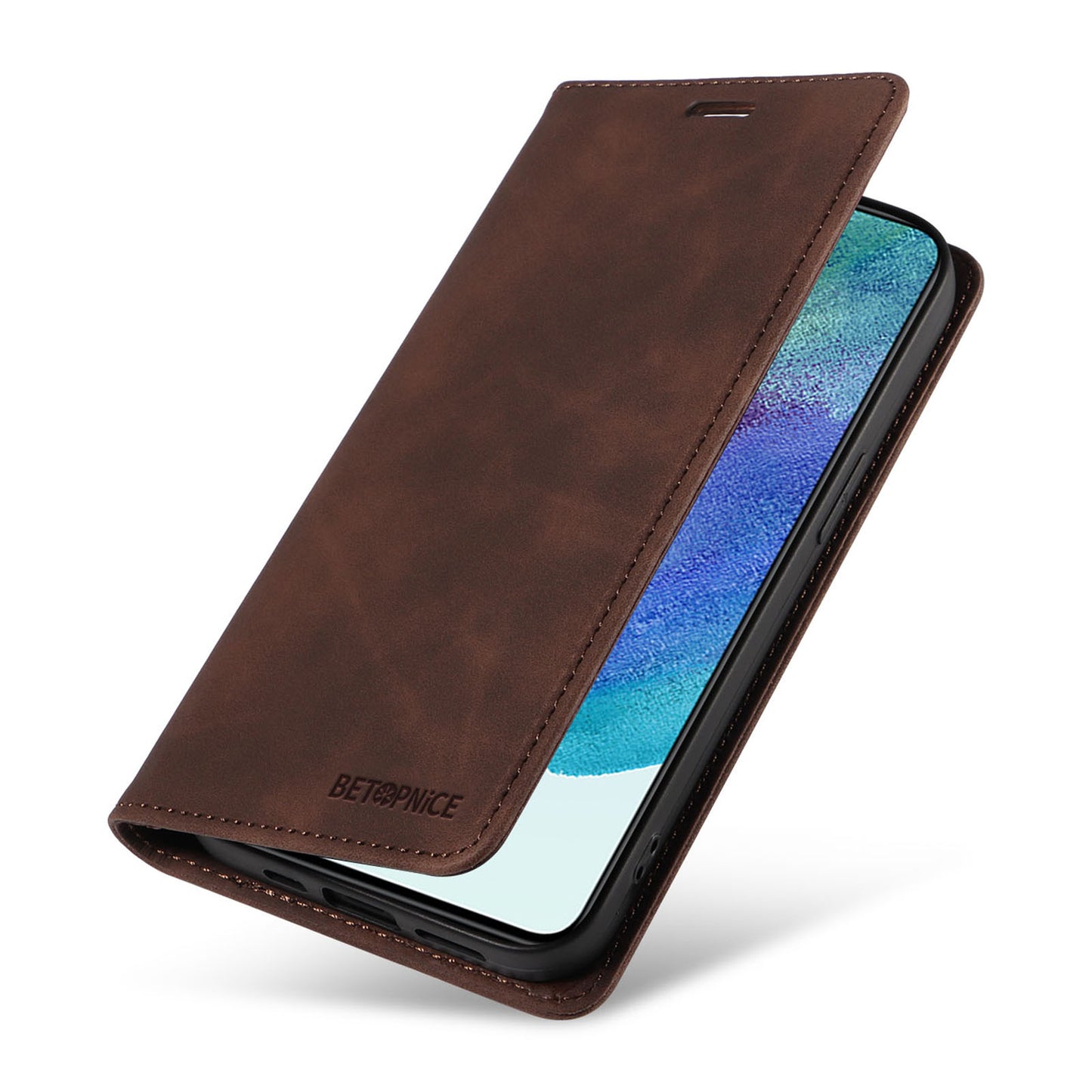Uniqkart 003 For Samsung Galaxy S22+ 5G Anti-collision RFID Blocking Phone Wallet Leather Stand Case - Brown