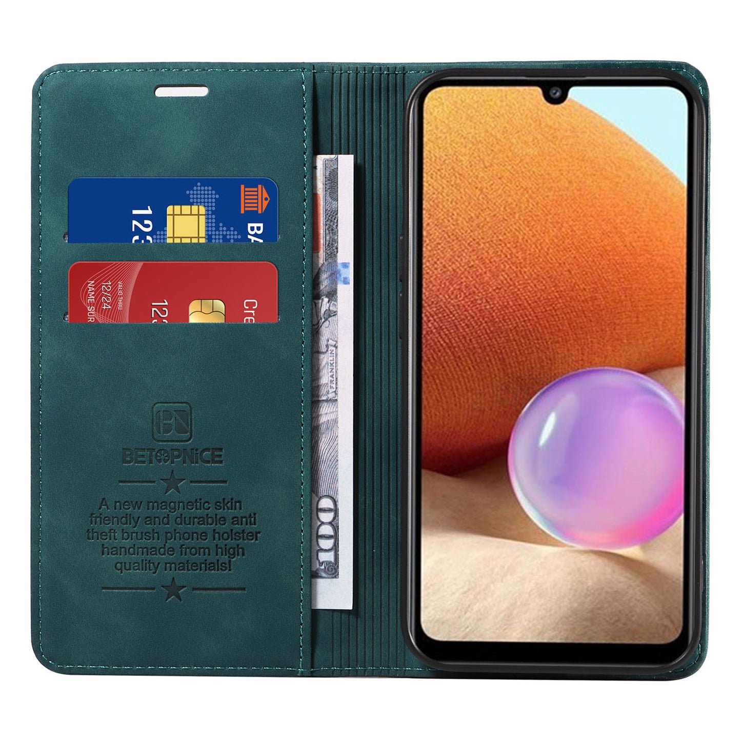 Uniqkart 003 Wallet Cover for Samsung Galaxy A32 5G / M32 5G RFID Blocking Phone Leather Stand Case - Green