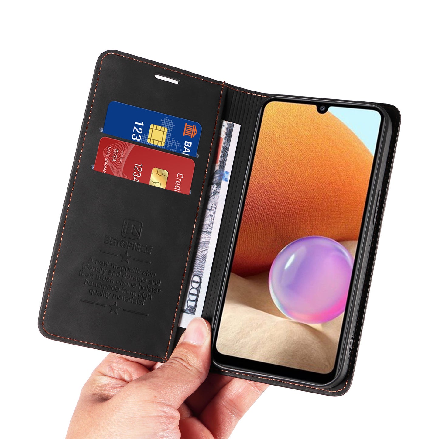 Uniqkart 003 Wallet Cover for Samsung Galaxy A32 5G / M32 5G RFID Blocking Phone Leather Stand Case - Black