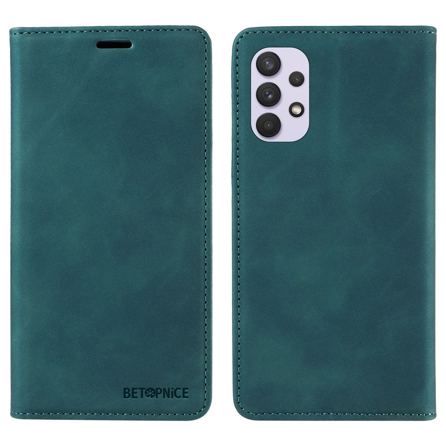Uniqkart 003 Phone Cover for Samsung Galaxy A32 4G (EU Version) RFID Blocking Wallet Leather Stand Case - Green