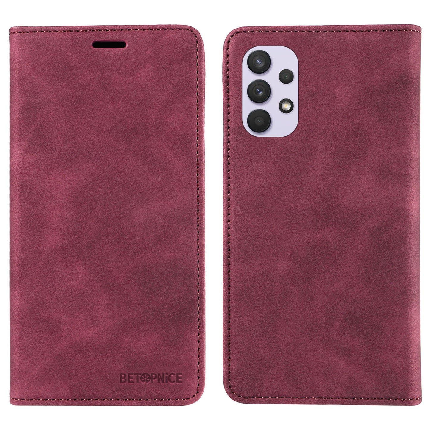 Uniqkart 003 Phone Cover for Samsung Galaxy A32 4G (EU Version) RFID Blocking Wallet Leather Stand Case - Red