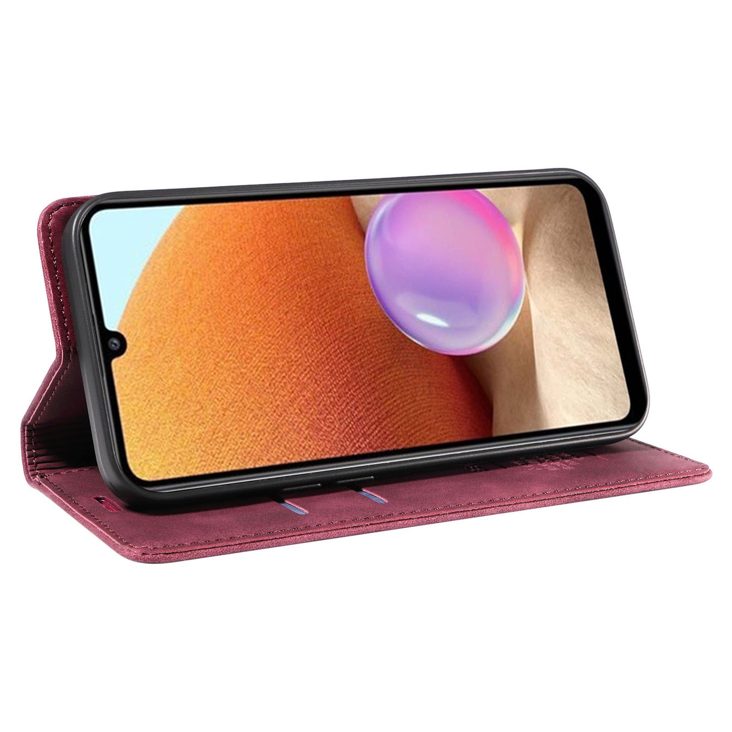 Uniqkart 003 Phone Cover for Samsung Galaxy A32 4G (EU Version) RFID Blocking Wallet Leather Stand Case - Red