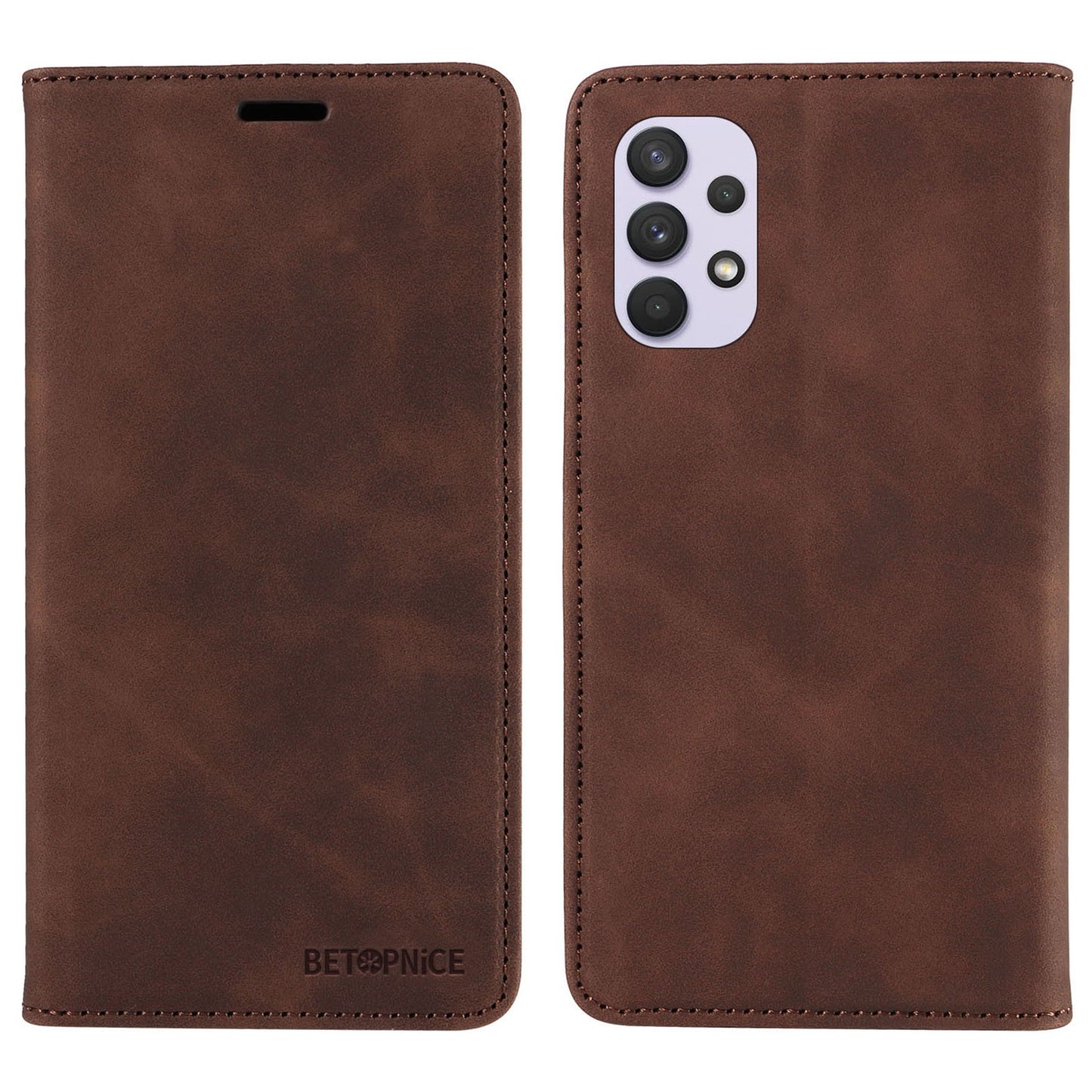 Uniqkart 003 Phone Cover for Samsung Galaxy A32 4G (EU Version) RFID Blocking Wallet Leather Stand Case - Brown
