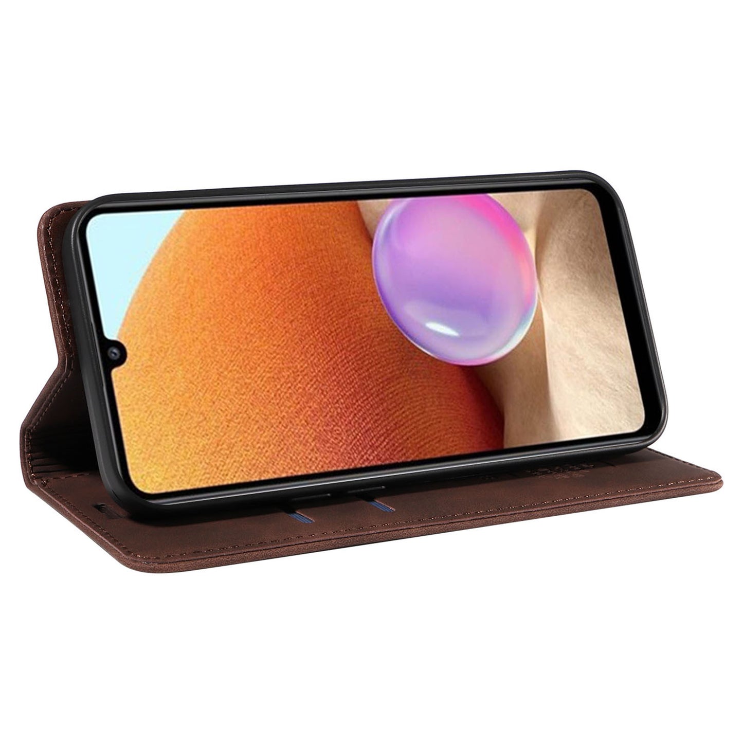 Uniqkart 003 Phone Cover for Samsung Galaxy A32 4G (EU Version) RFID Blocking Wallet Leather Stand Case - Brown