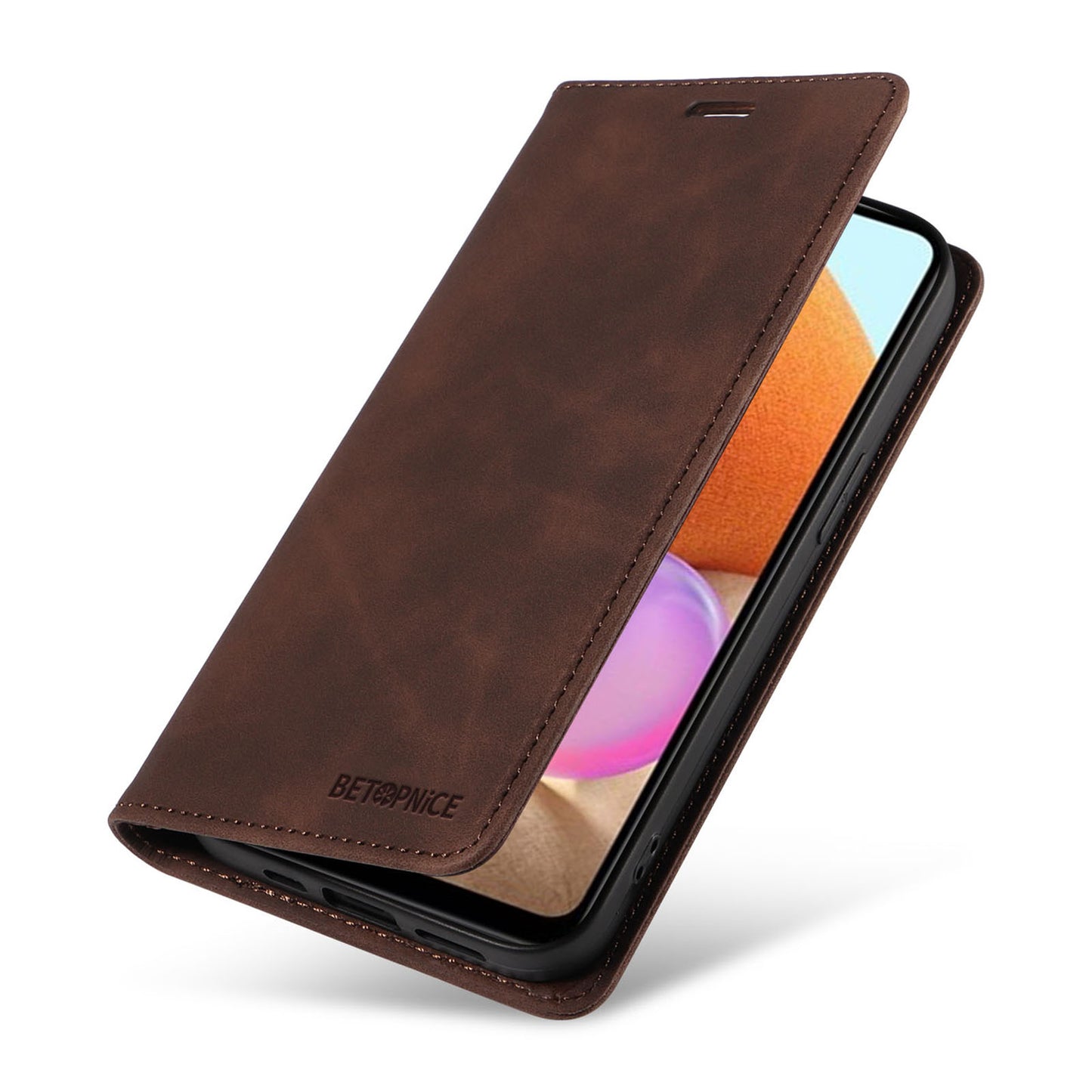 Uniqkart 003 Phone Cover for Samsung Galaxy A32 4G (EU Version) RFID Blocking Wallet Leather Stand Case - Brown