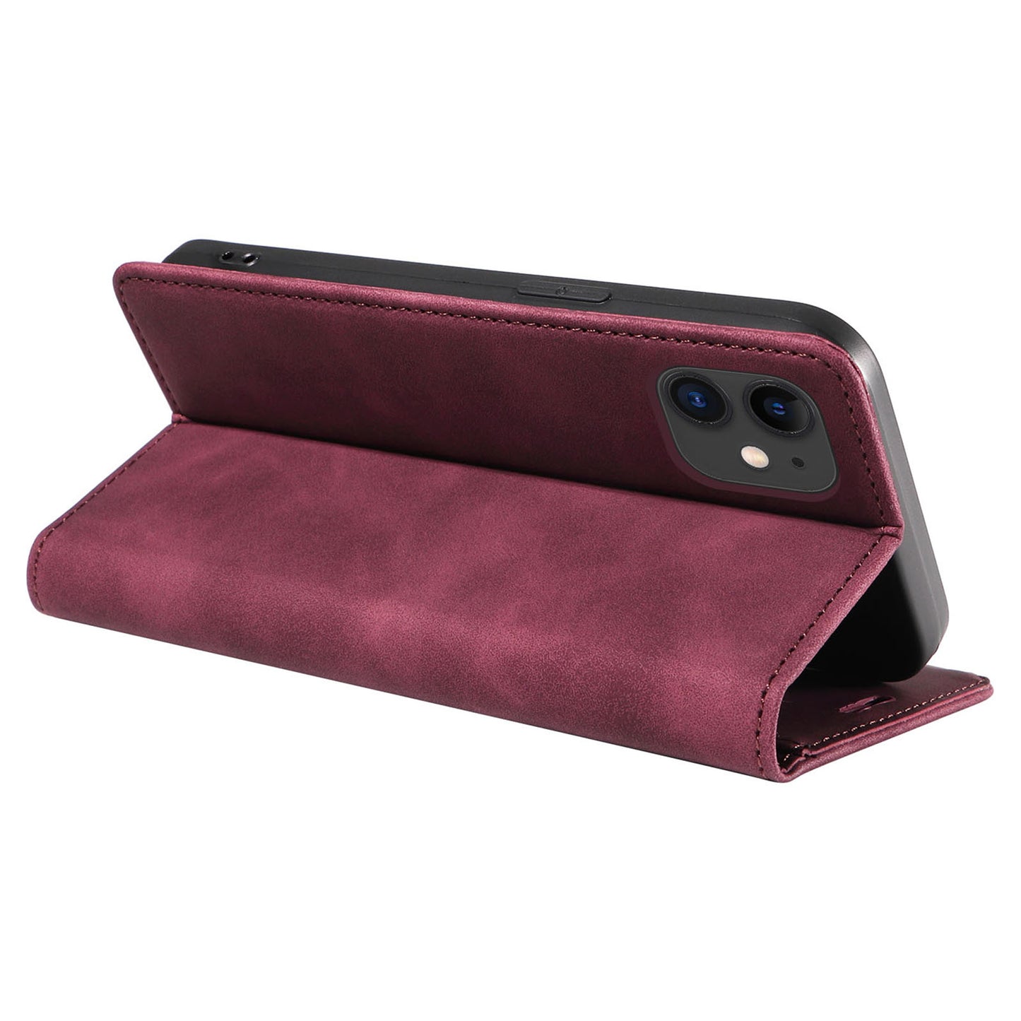 Uniqkart 003 For iPhone 12 / 12 Pro 6.1 inch Cell Phone Cover Wallet Leather Stand RFID Blocking Case - Red