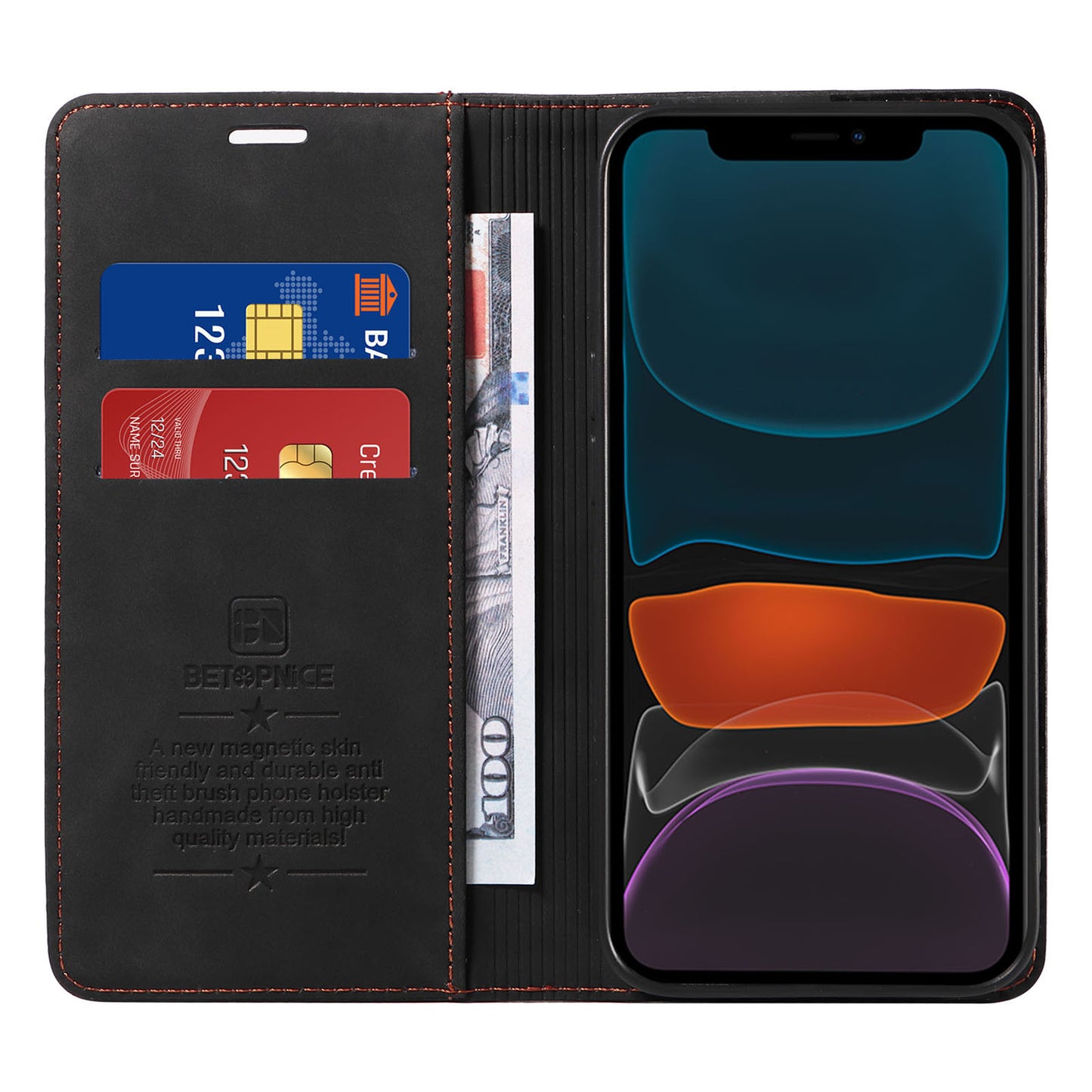 Uniqkart 003 For iPhone 12 / 12 Pro 6.1 inch Cell Phone Cover Wallet Leather Stand RFID Blocking Case - Black